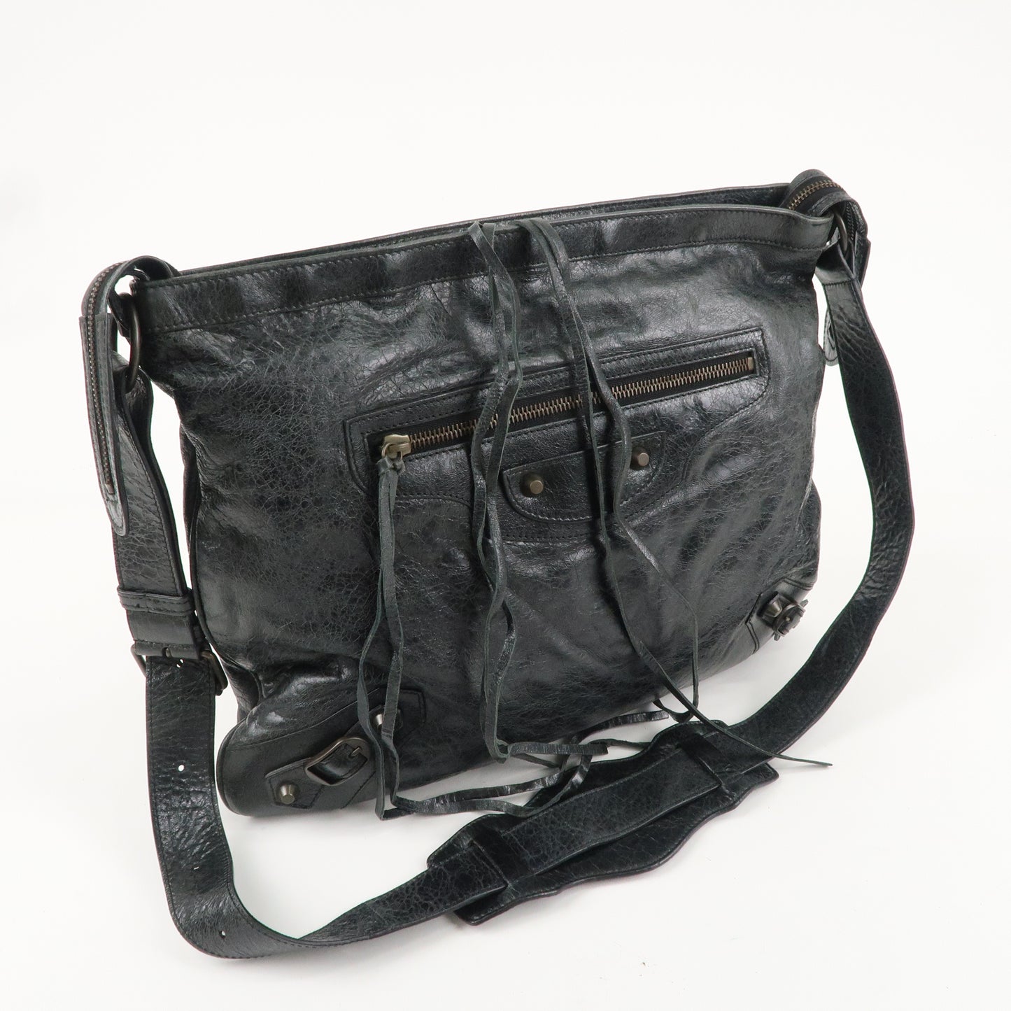 BALENCIAGA Messenger Leather Shoulder Bag Black 177289