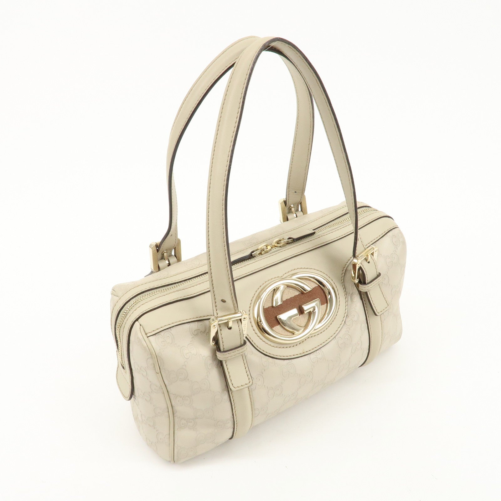 GUCCI Interlocking G Leather Mini Boston Hand Bag Gold 170009