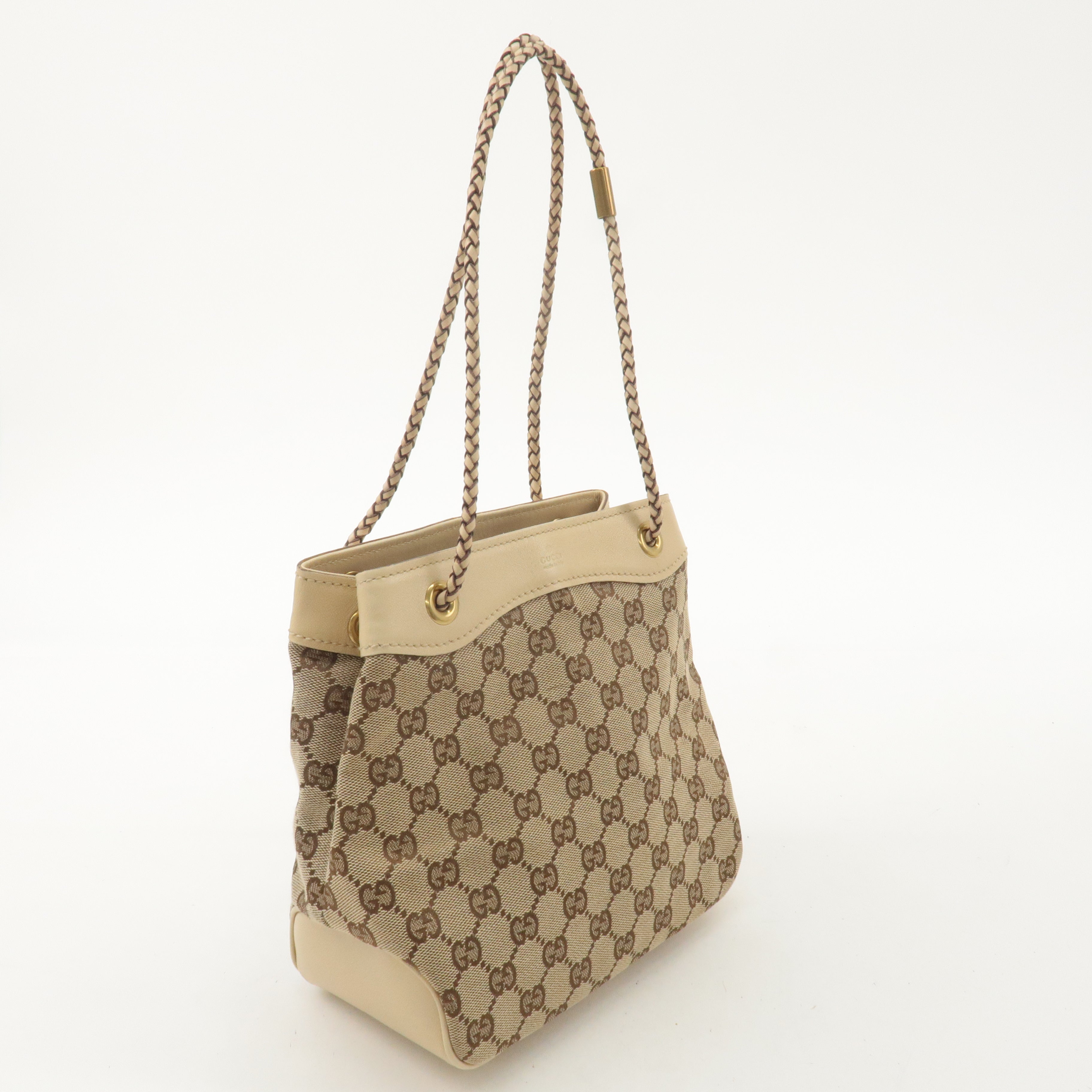 GUCCI GG Canvas Leather Shoulder Bag Hand Bag Beige 109143