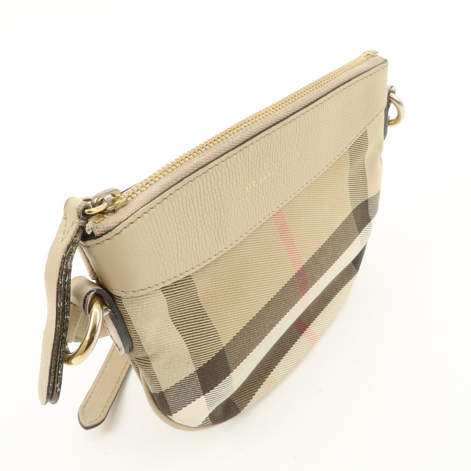 BURBERRY Nova Plaid Canvas Leather Shoulder Bag Beige