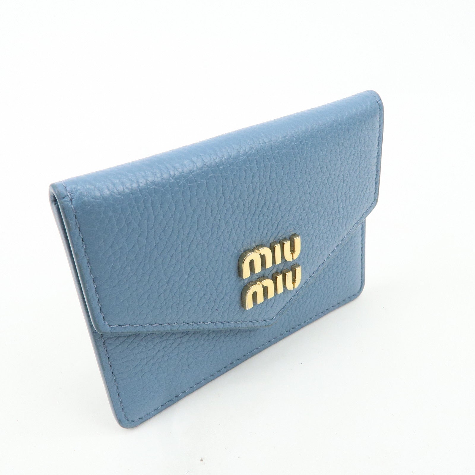 MIU MIU Vitello Dino Leather Card Case Light Blue 5MF031