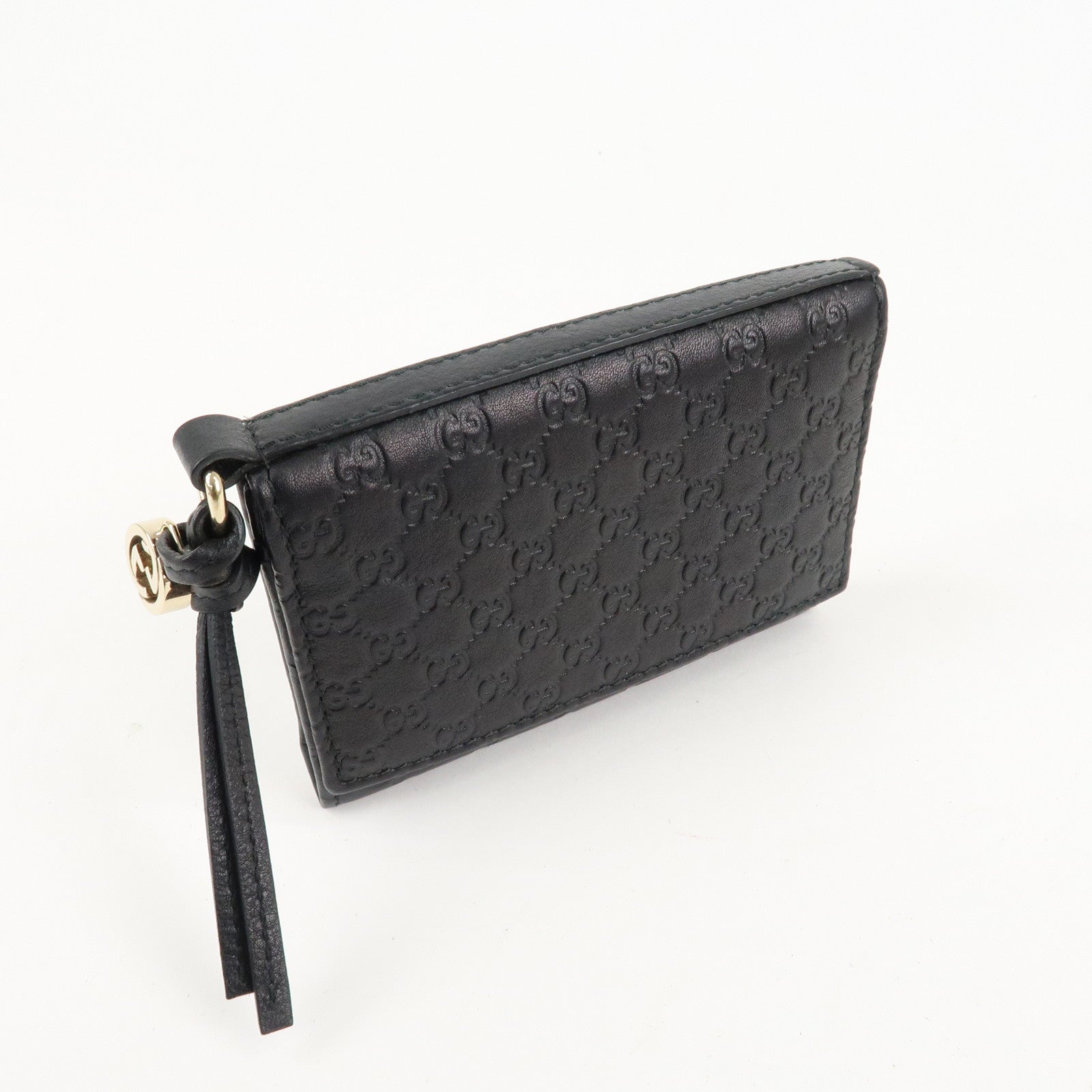 GUCCI Micro Guccissima Leather Bi-fold Card Case Black 323401