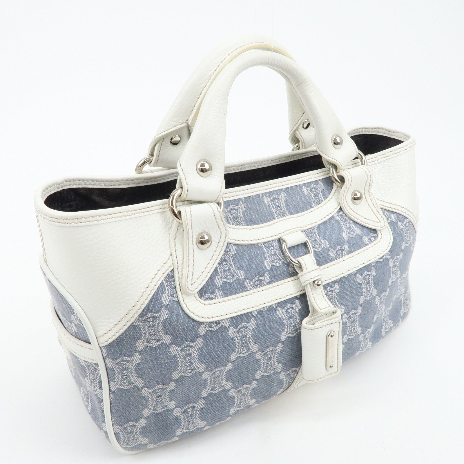 CELINE Macadam Canvas Leather Boogie Bag Hand Bag Blue White