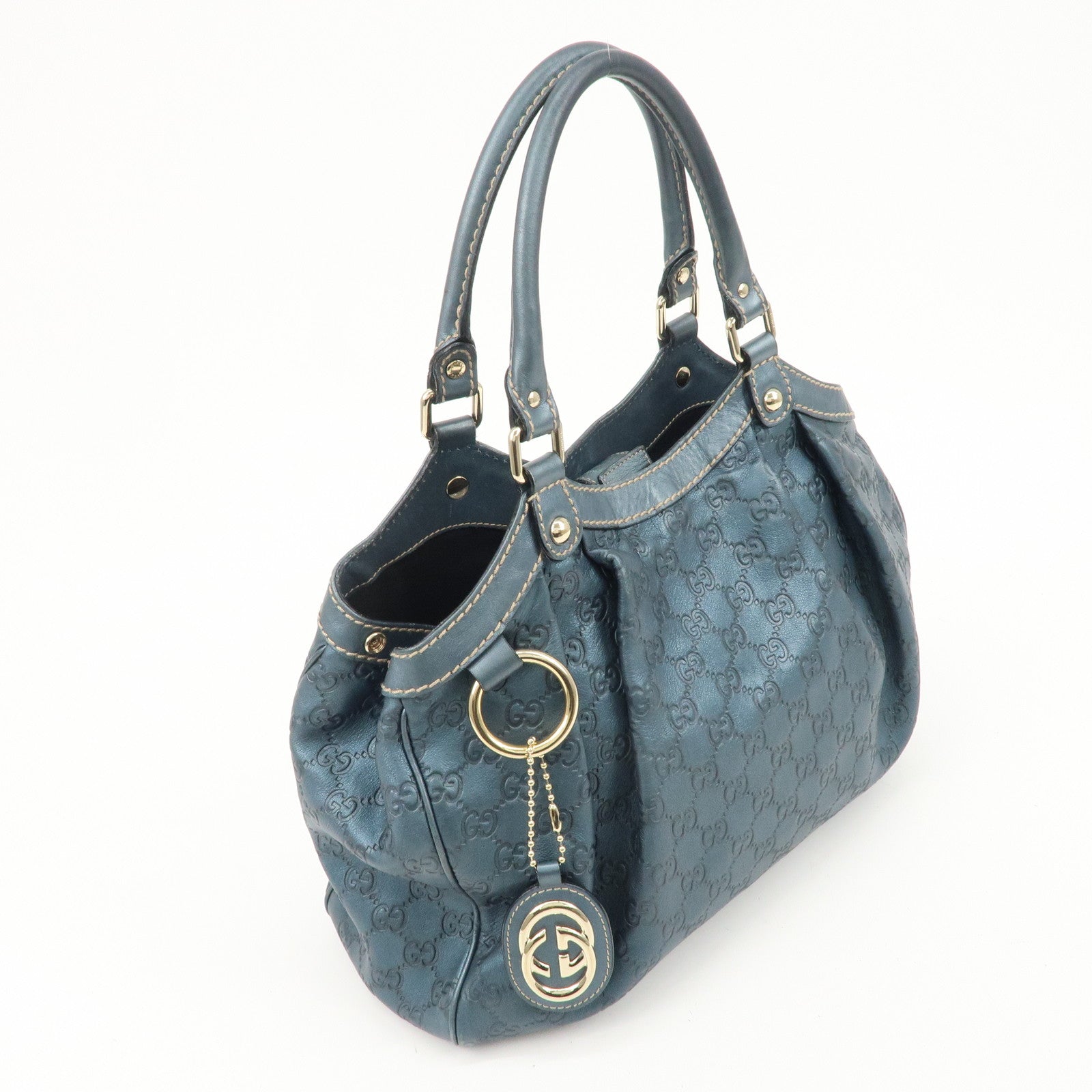 GUCCI Sukey Guccissima Leather Handbag Pearl Blue 211944