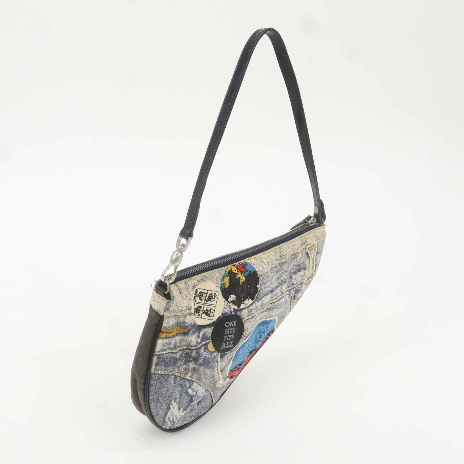 Christian Dior Saddle Bag Canvas Shoulder Bag  Denim Print Blue