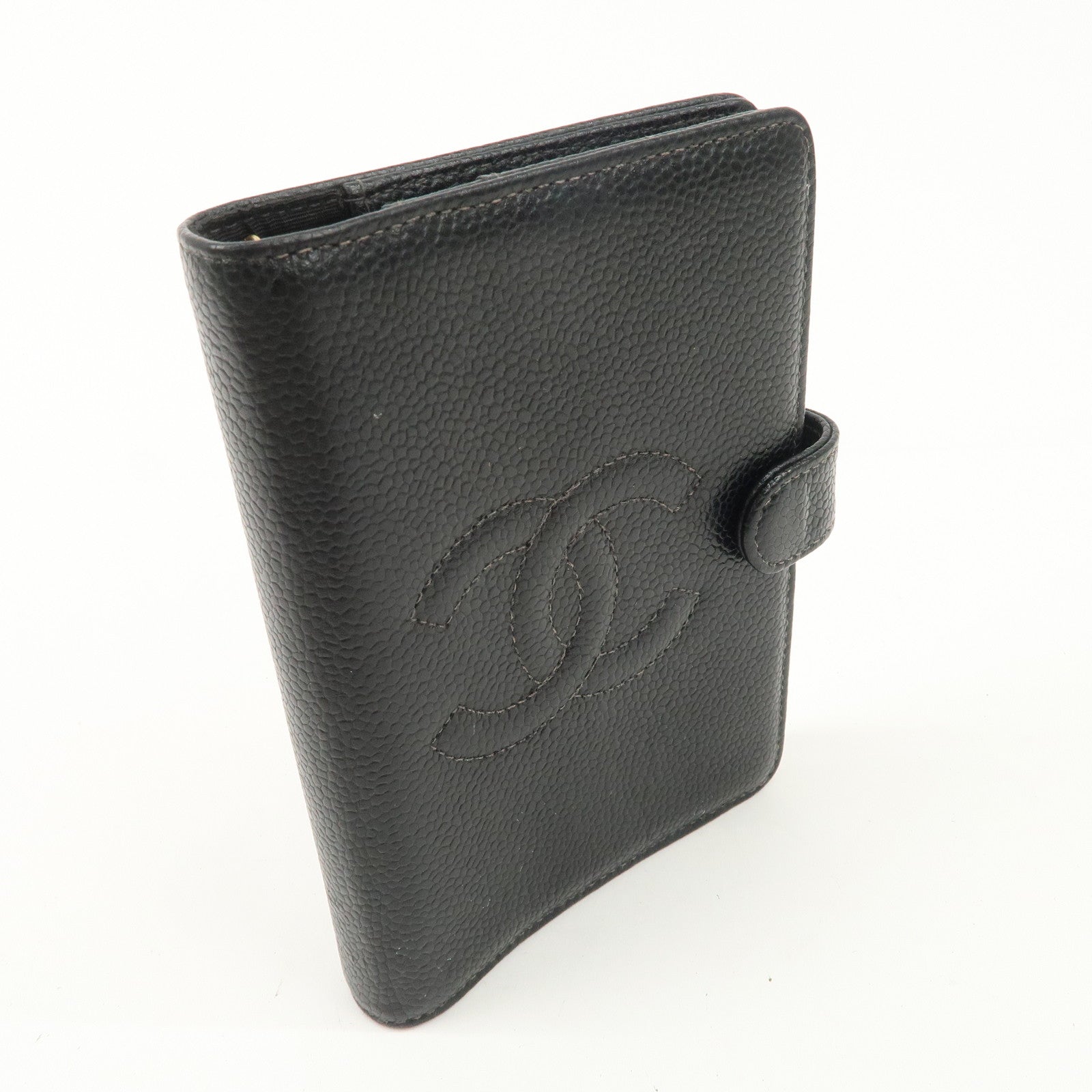 CHANEL Caviar Skin COCO Mark Planner Cover Black Used