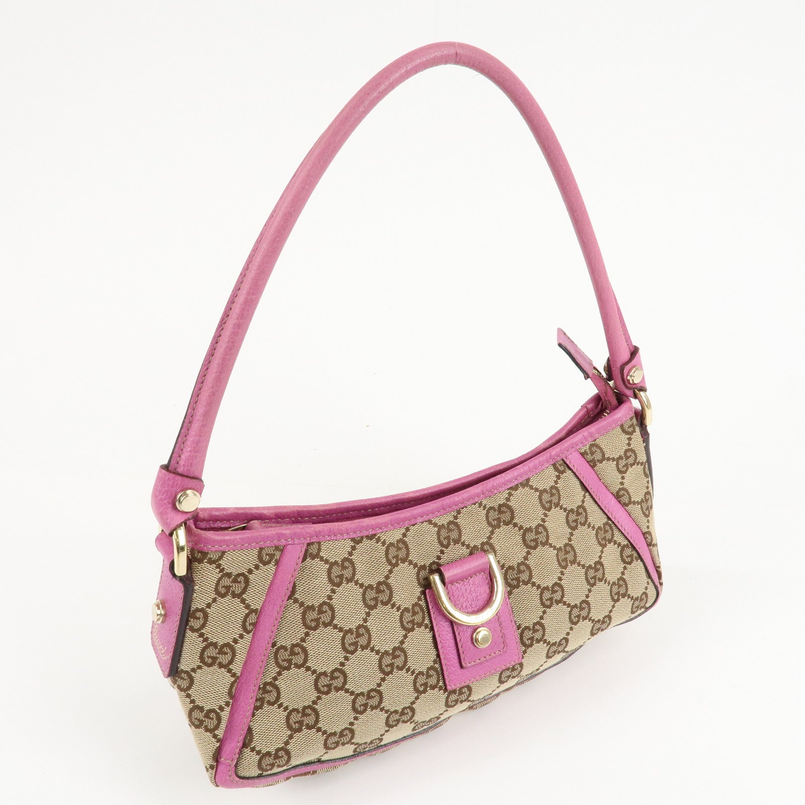 GUCCI Abbey GG Canvas Leather Shoulder Bag Pink Beige 130939