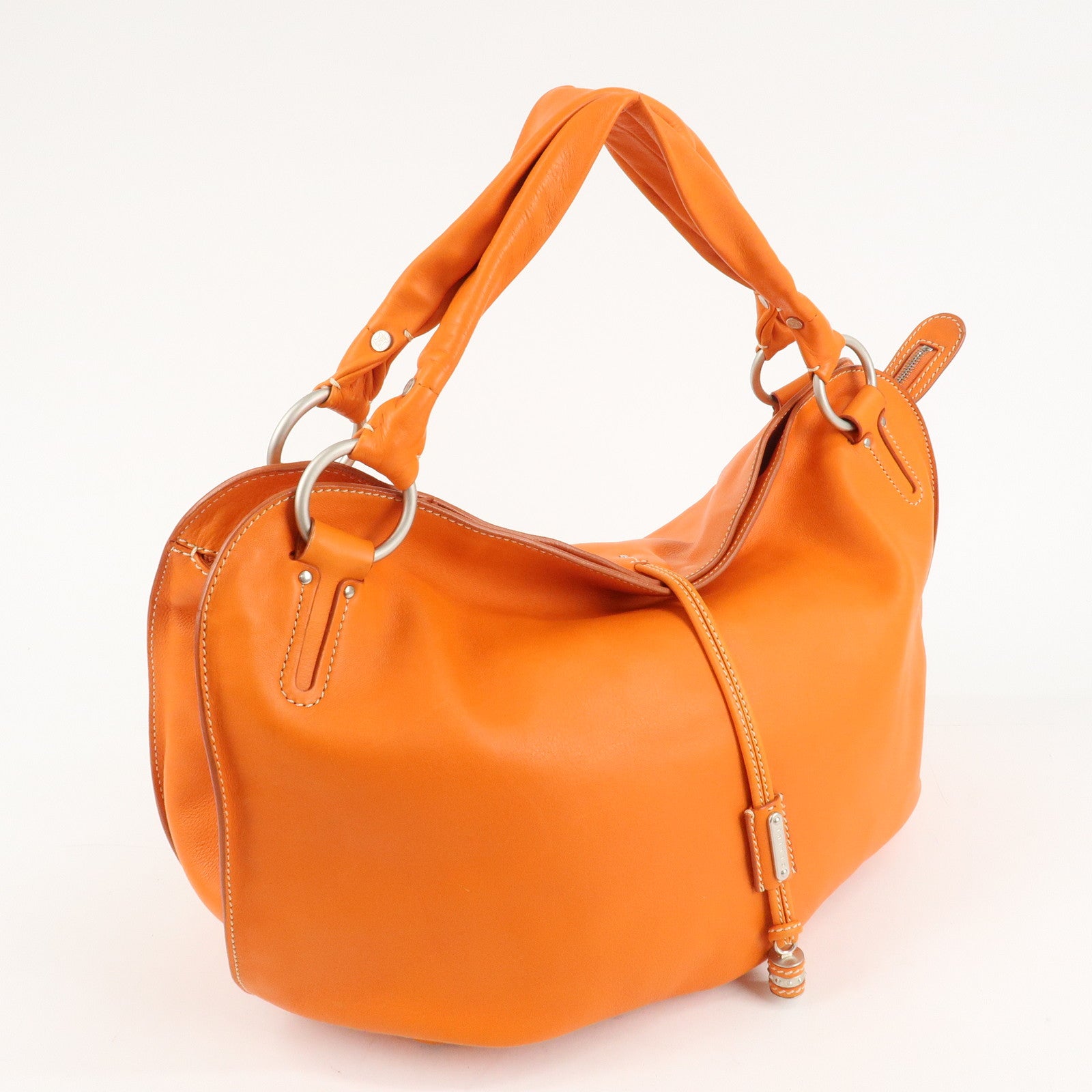 CELINE Leather Shoulder Bag Hand Bag Orange Silver HDW Used