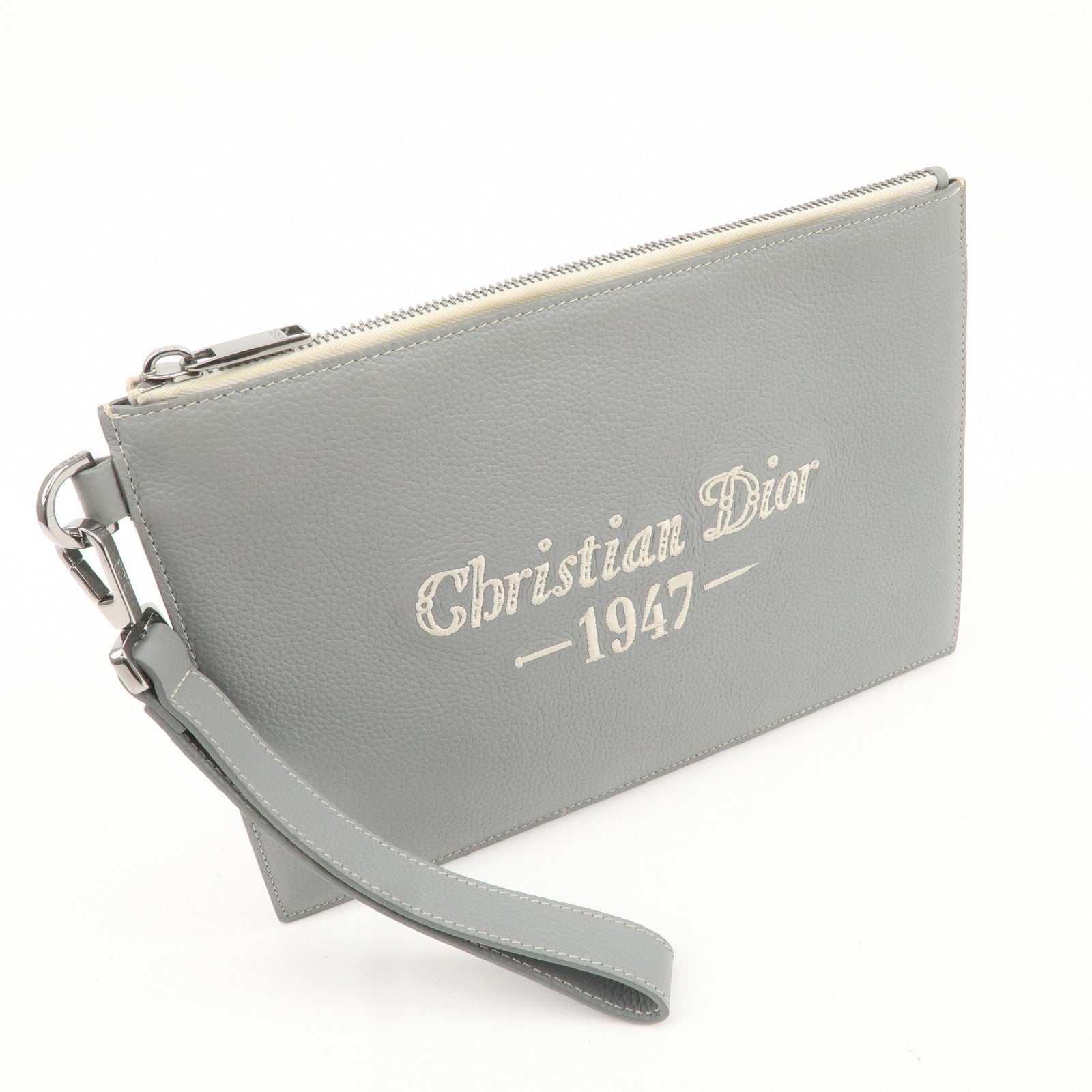 Christian Dior Leather CD 1947 Clutch Pouch Gray