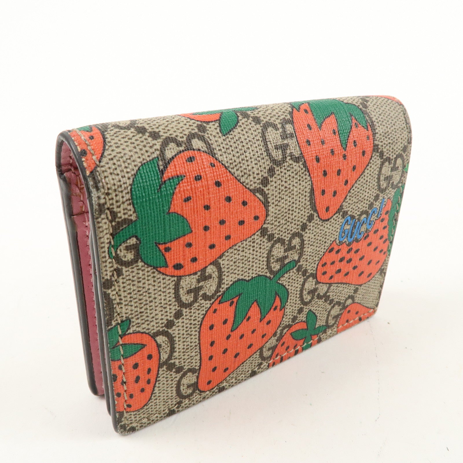 GUCCI GG Supreme Leather Strawberry Print Bi-fold Wallet 573839