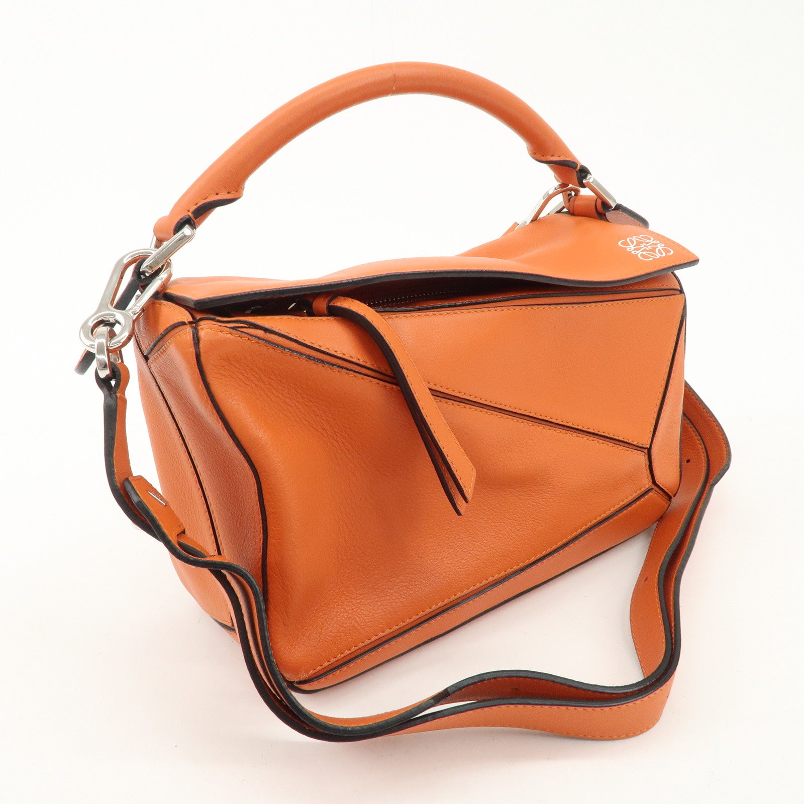 LOEWE Leather Puzzle Bag Small Hand Bag Orange Used