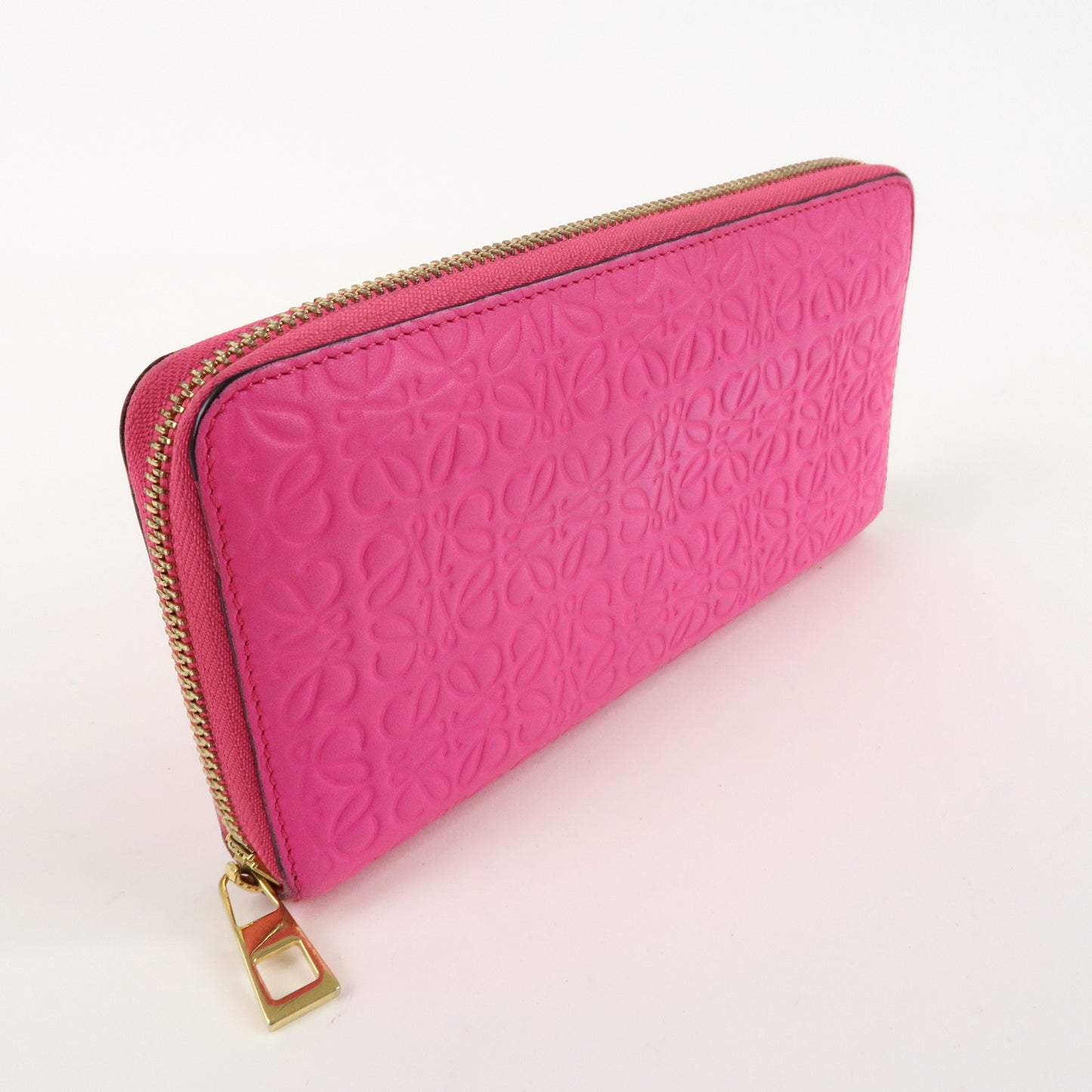 LOEWE Anagram Leather Bi-fold Round Zipper Long Wallet Pink