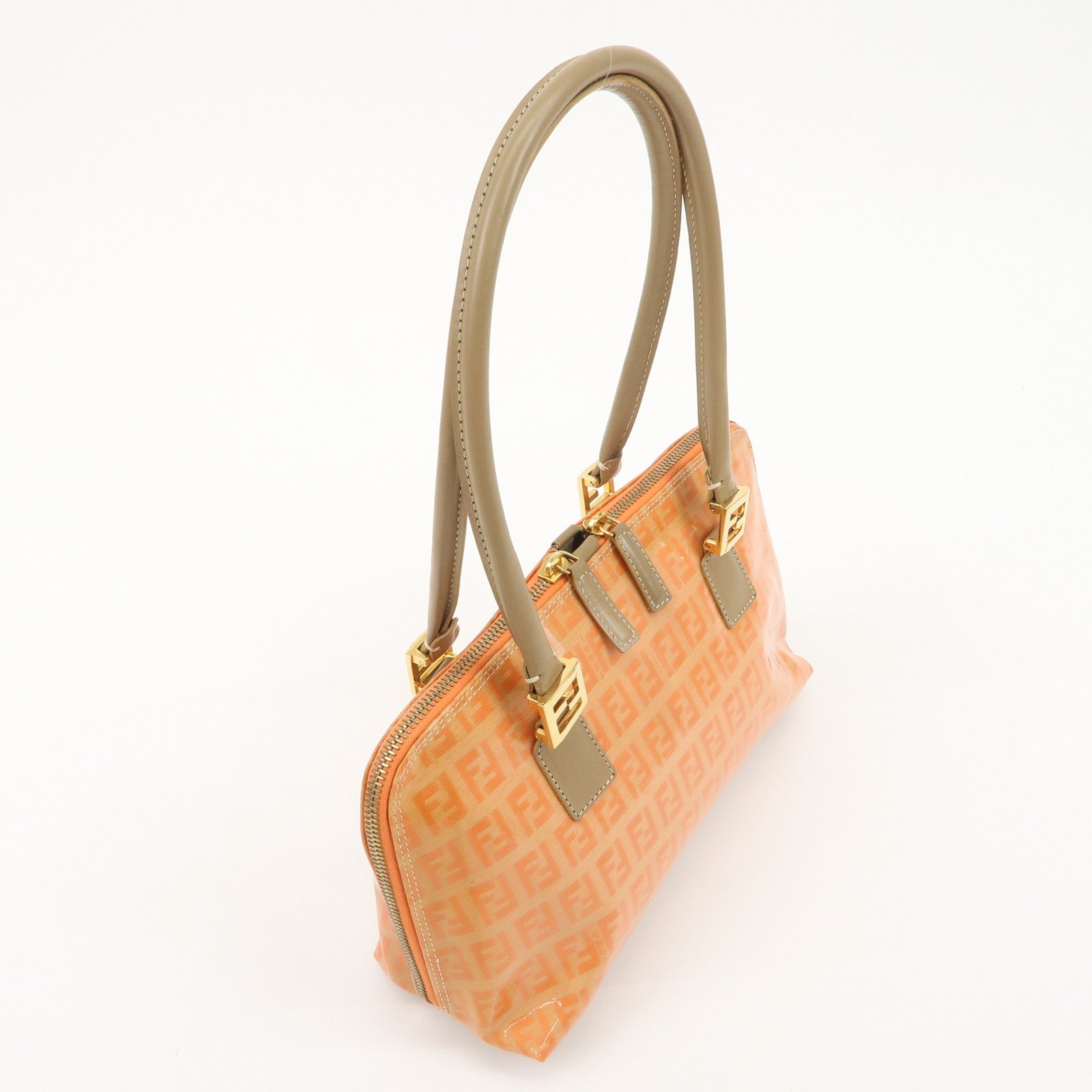 FENDI Zucchino PVC Leather Shoulder Bag Han Bag Beige Orange