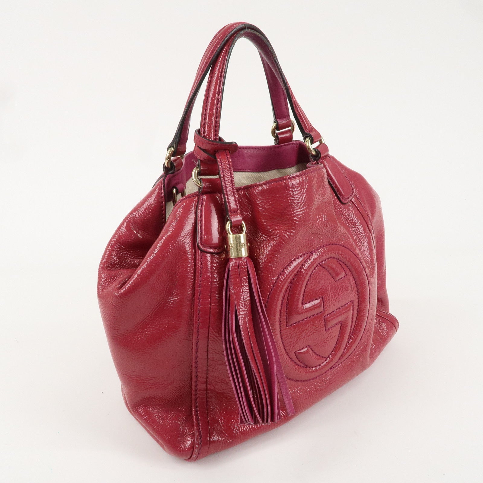 GUCCI SOHO Patent Leather 2Way Hand Bag Shoulder Bag Brown 336751