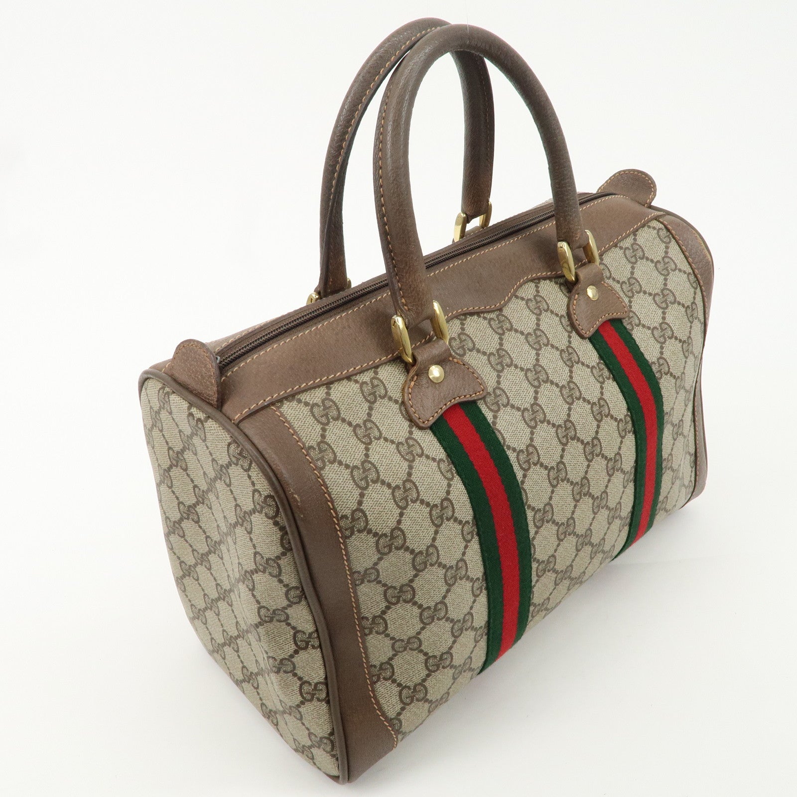 GUCCI Old Gucci Sherry GG Plus Leather Boston Bag 002.98.8