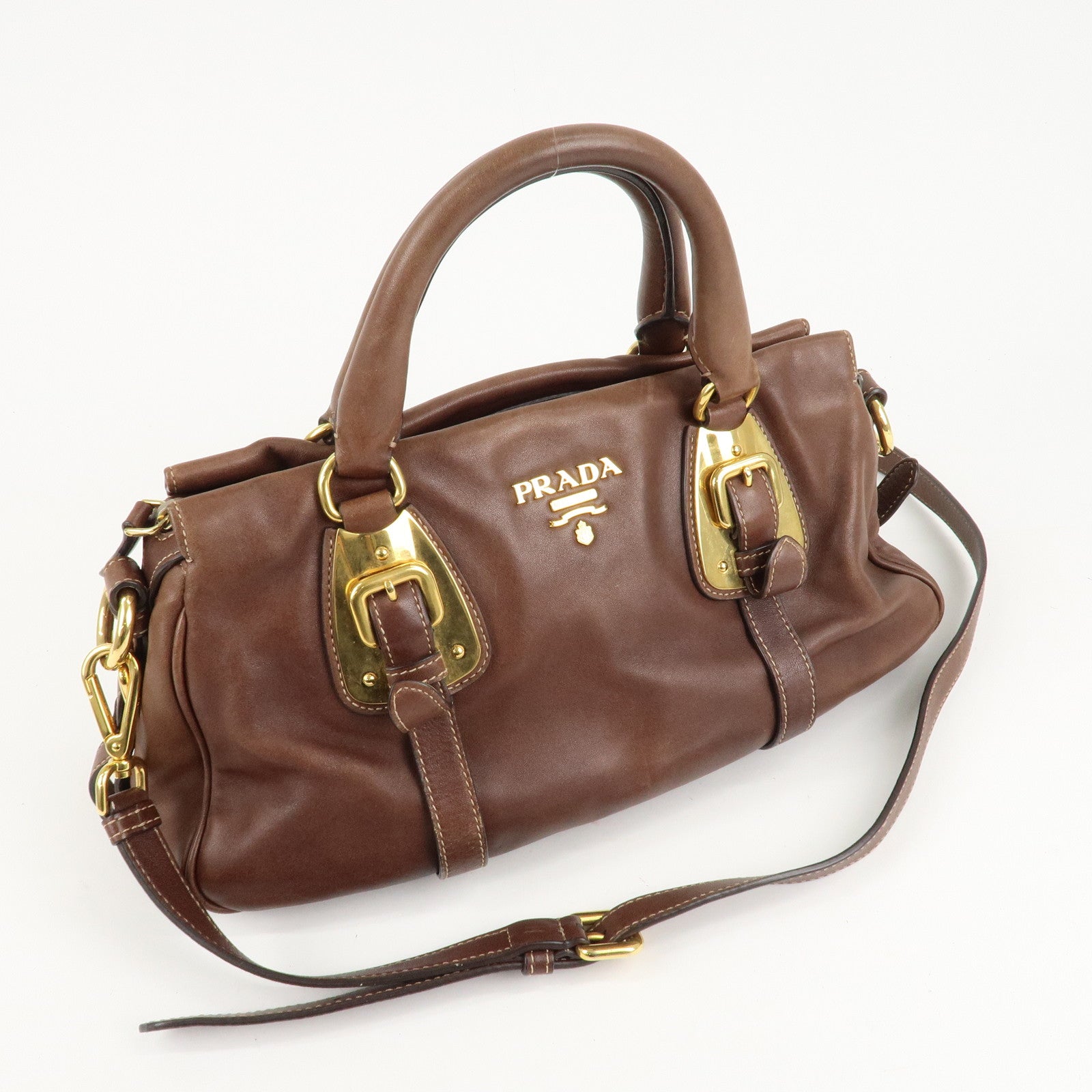 PRADA Leather 2Way Bag Shoulder Bag Hand Bag Brown BN1904