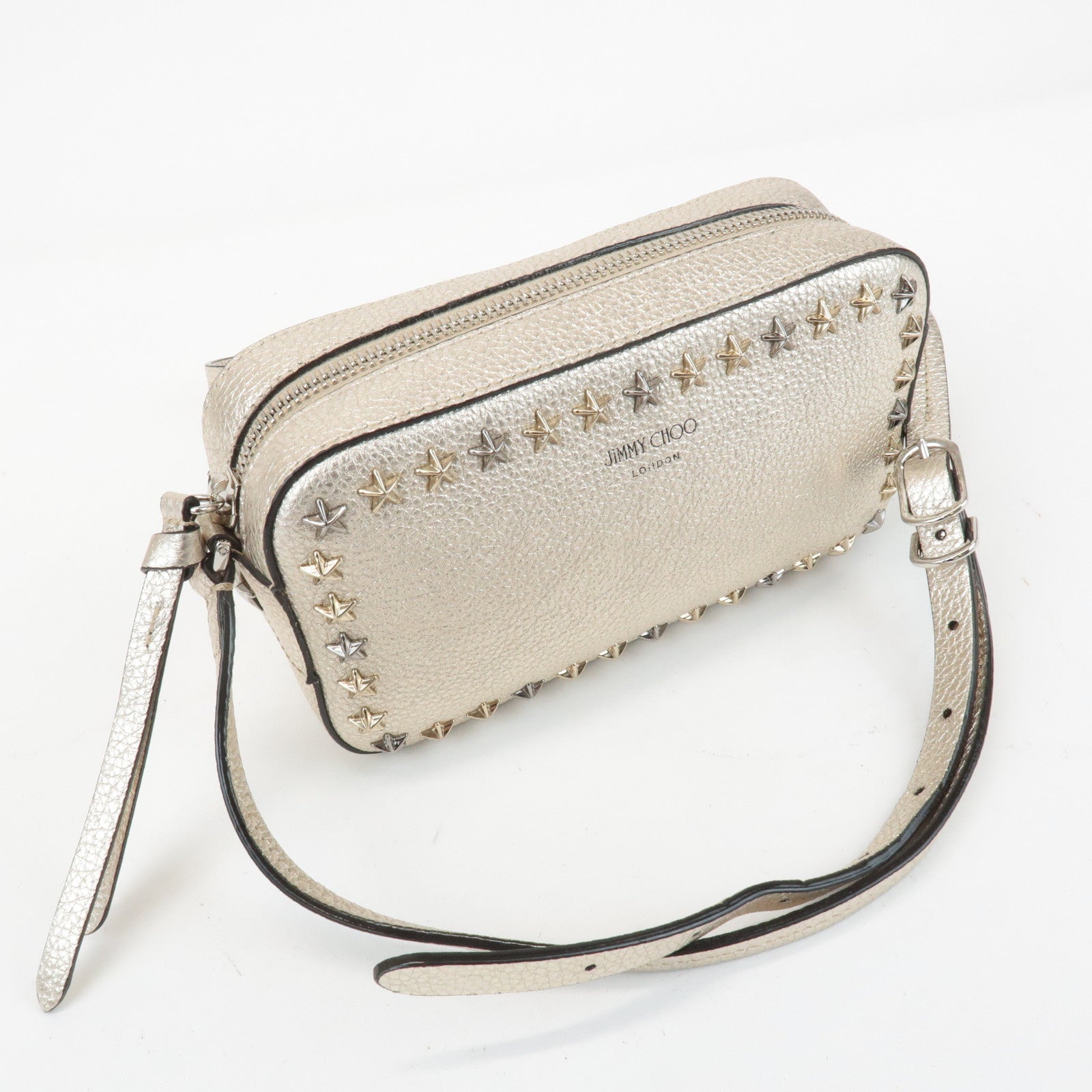 JIMMY CHOO Leather Studs Small Shoulder Bag Silver Used