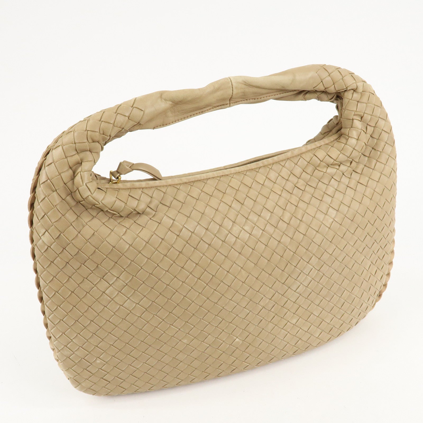BOTTEGA VENETA Hobo Intrecciato Leather Shoulder Bag Beige 115653 Used
