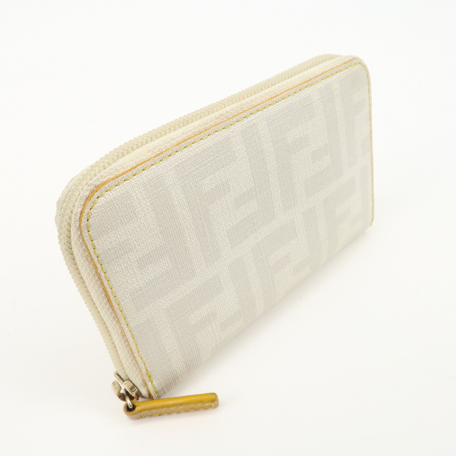 FENDI Zucca PVC Round Zipper Compact Wallet Ivory 8M0201