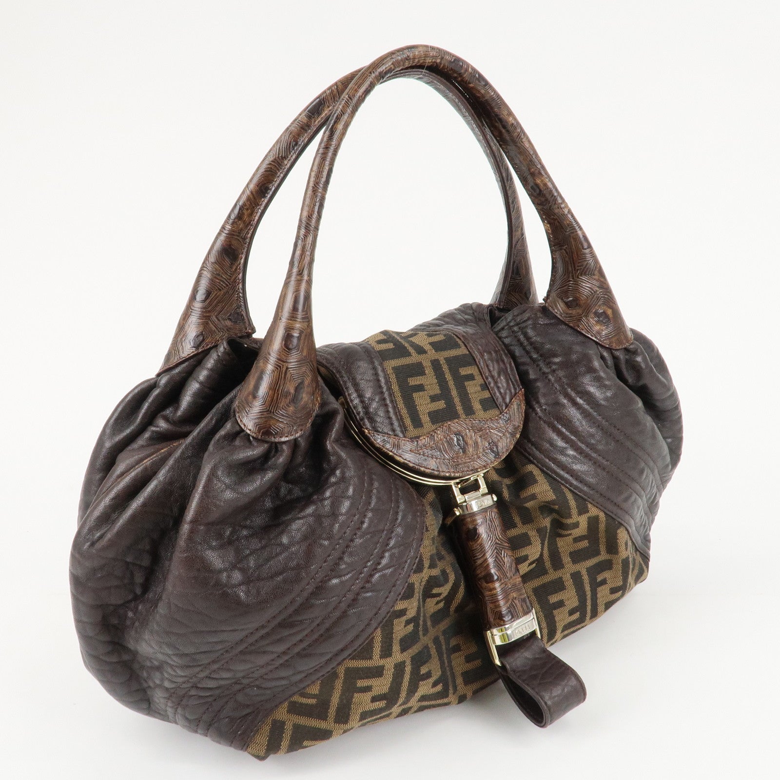 FENDI Zucca Canvas Leather Spy Bag Brown Black 8BR511 Used