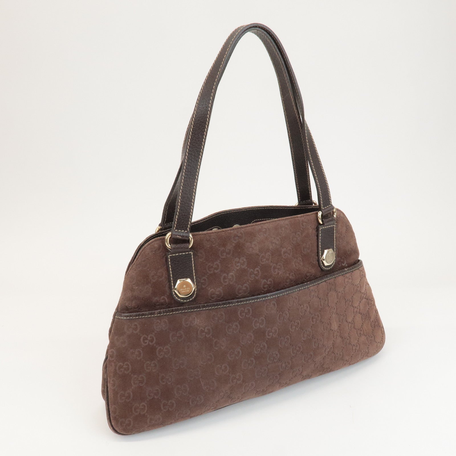 GUCCI GG Suede Tote Bag Hand Bag Brown 163288