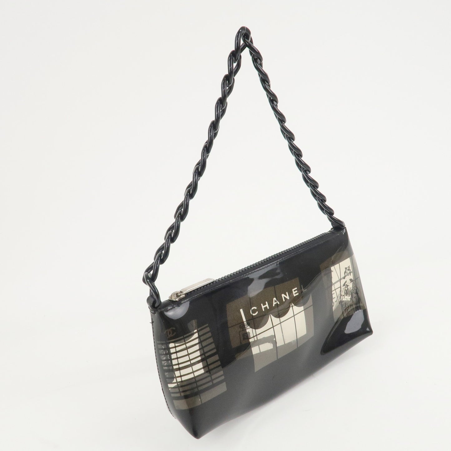 CHANEL Windows Line Vinyl Chain Shoulder Bag Black 8048946