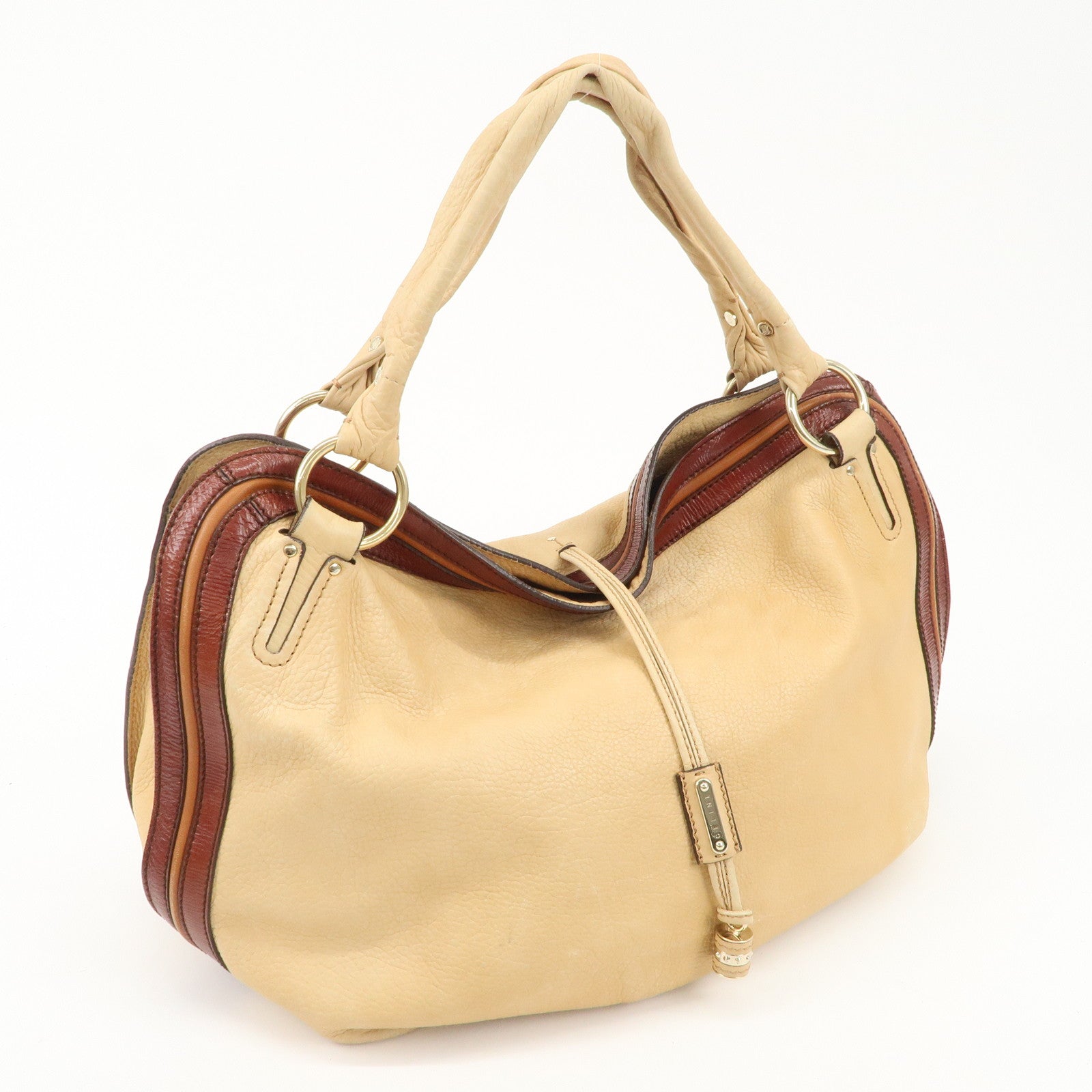 CELINE Bitter Sweet Leather Shoulder Bag Beige Brown Gold Hardware Used