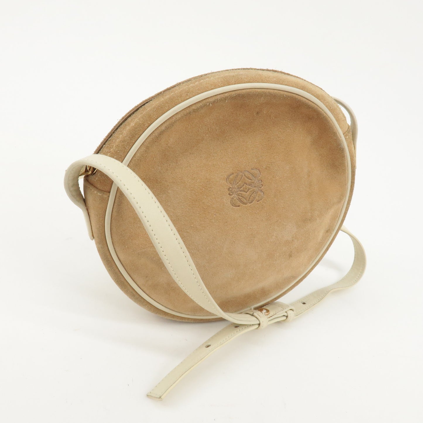 LOEWE Anagram Suede Leather Shoulder Bag Beige Ivory