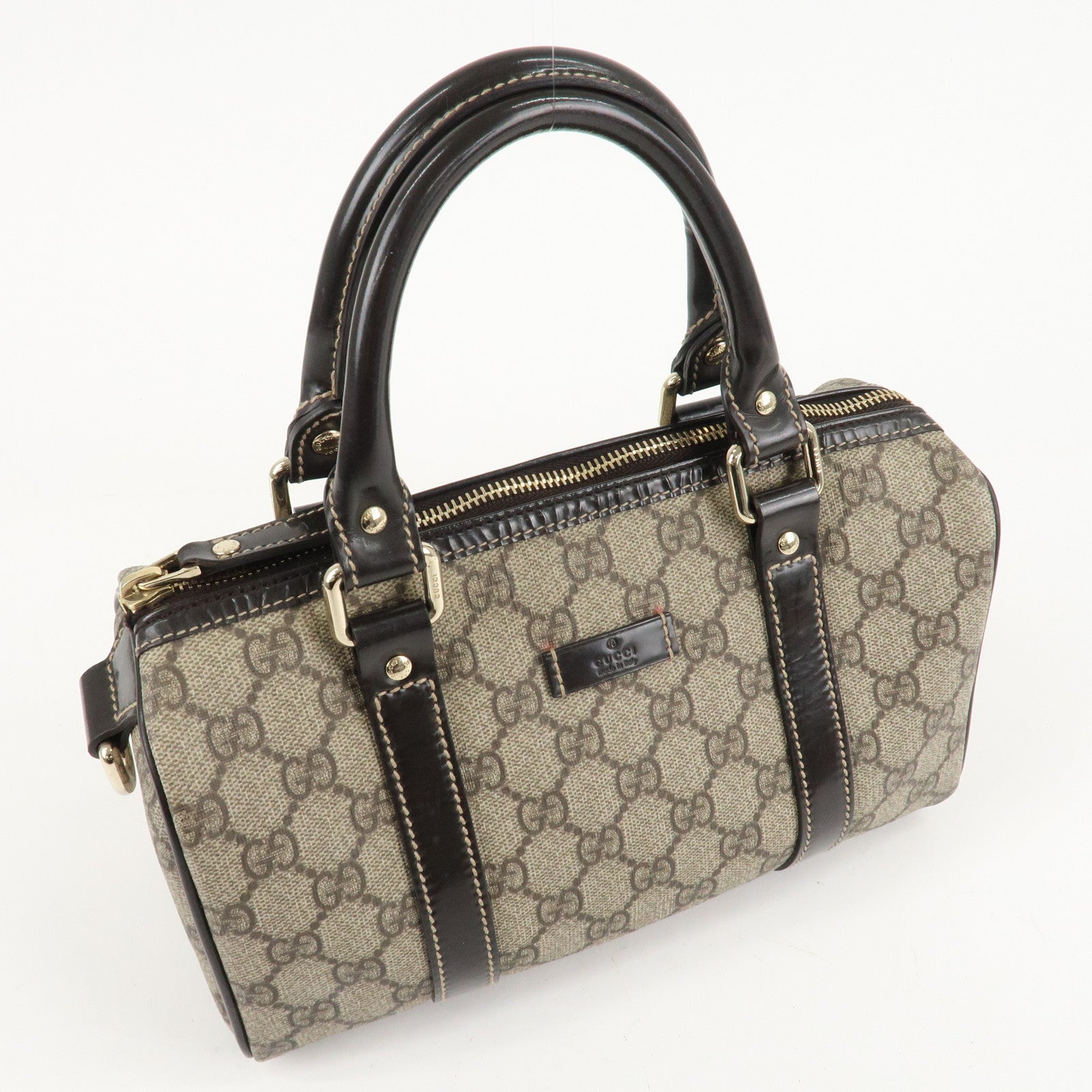 GUCCI GG Spream Patent Leather Mini Boston Bag Beige 193604