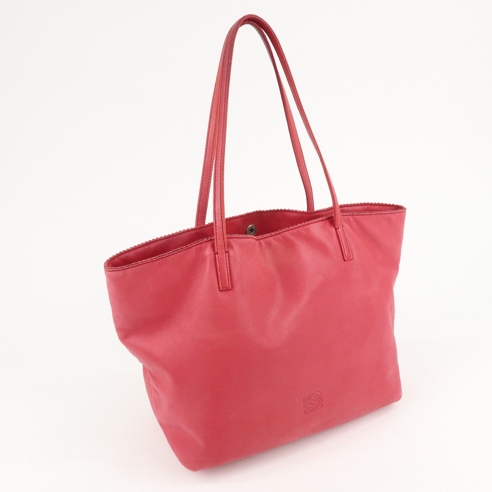 LOEWE Anagram Leather Tote Bag Shoulder Bag Hand Bag Pink Used