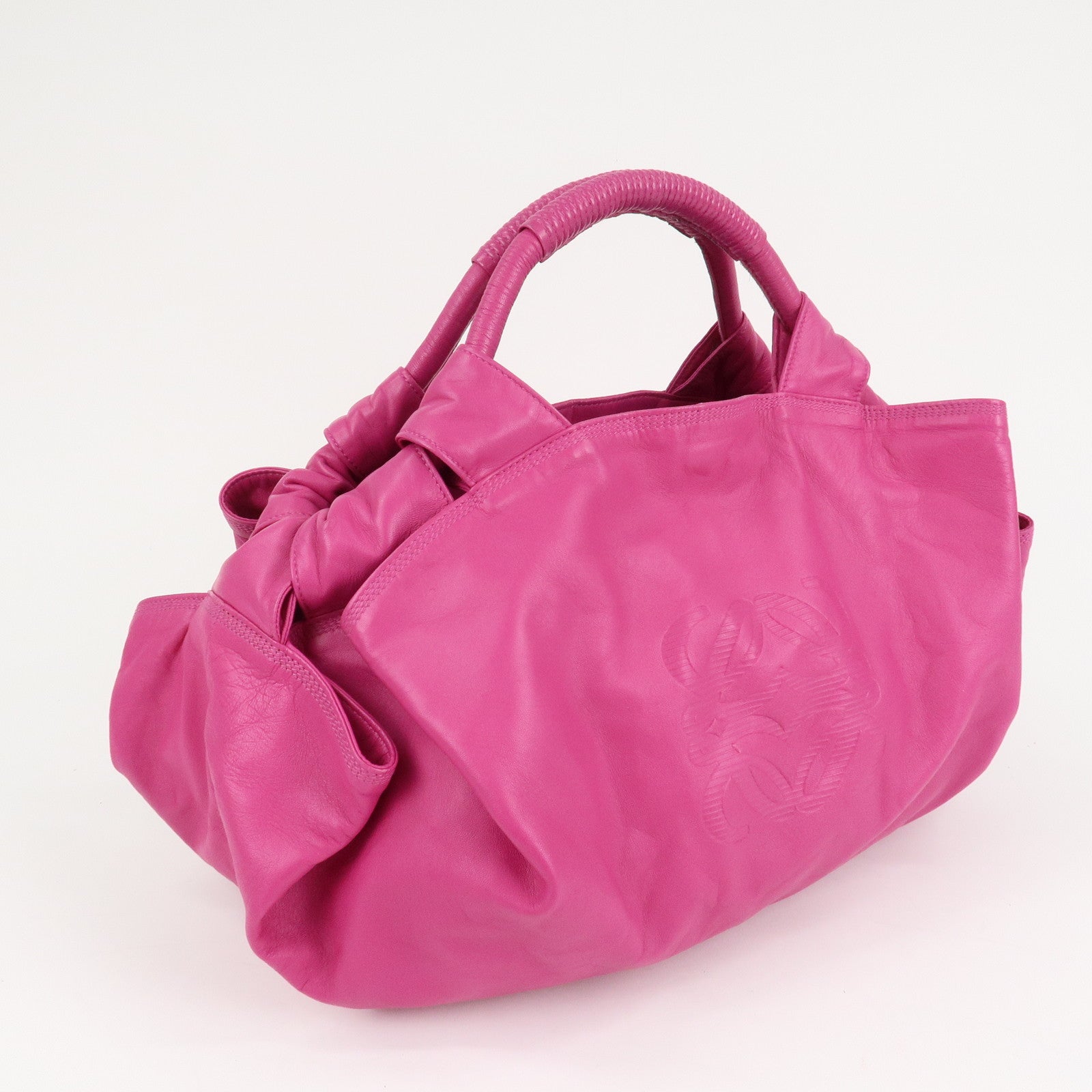 LOEWE Anagram Leather Nappa Aire Hand Bag Fuchsia Pink Used