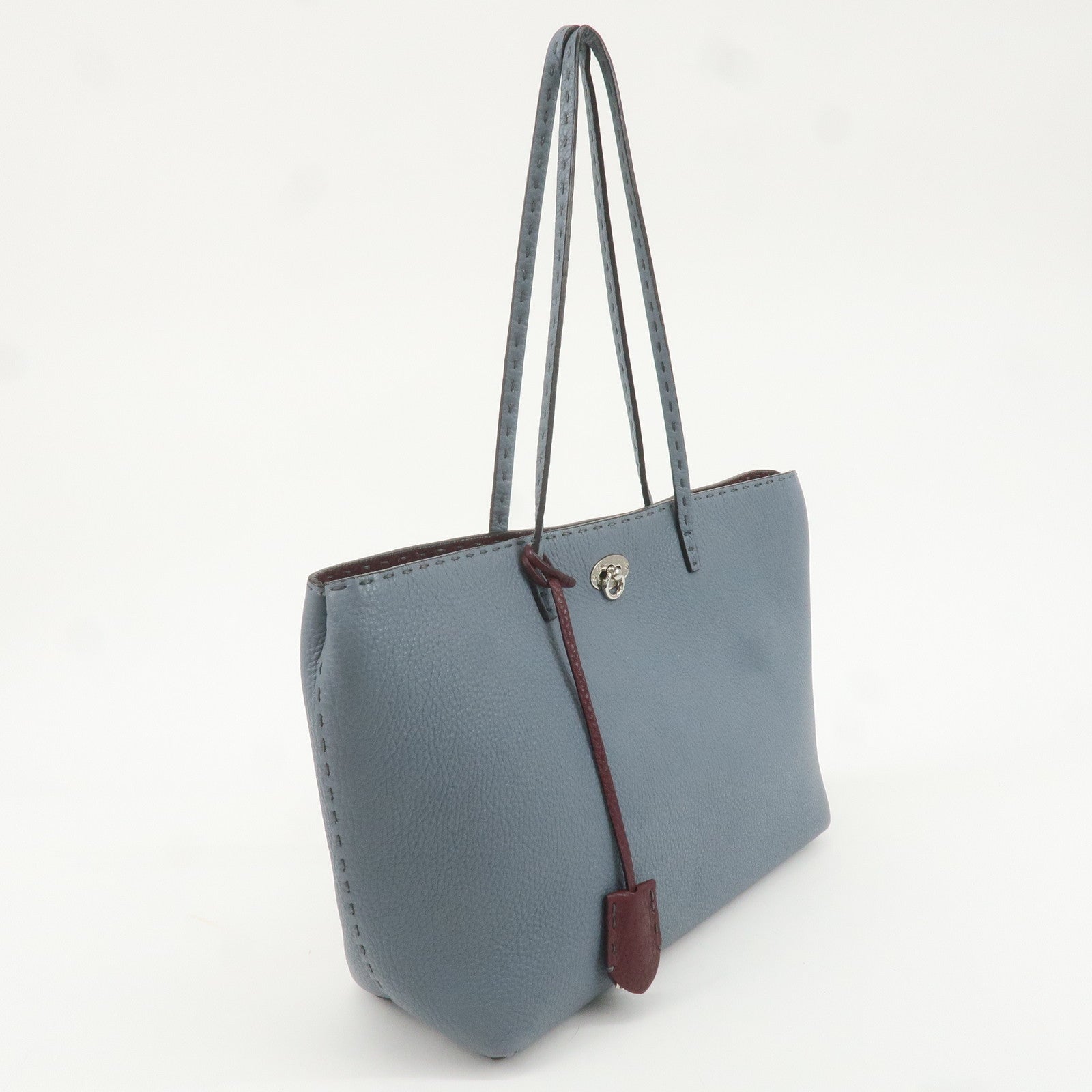 FENDI Selleria Leather Tote Bag Shoulder Bag Light Blue