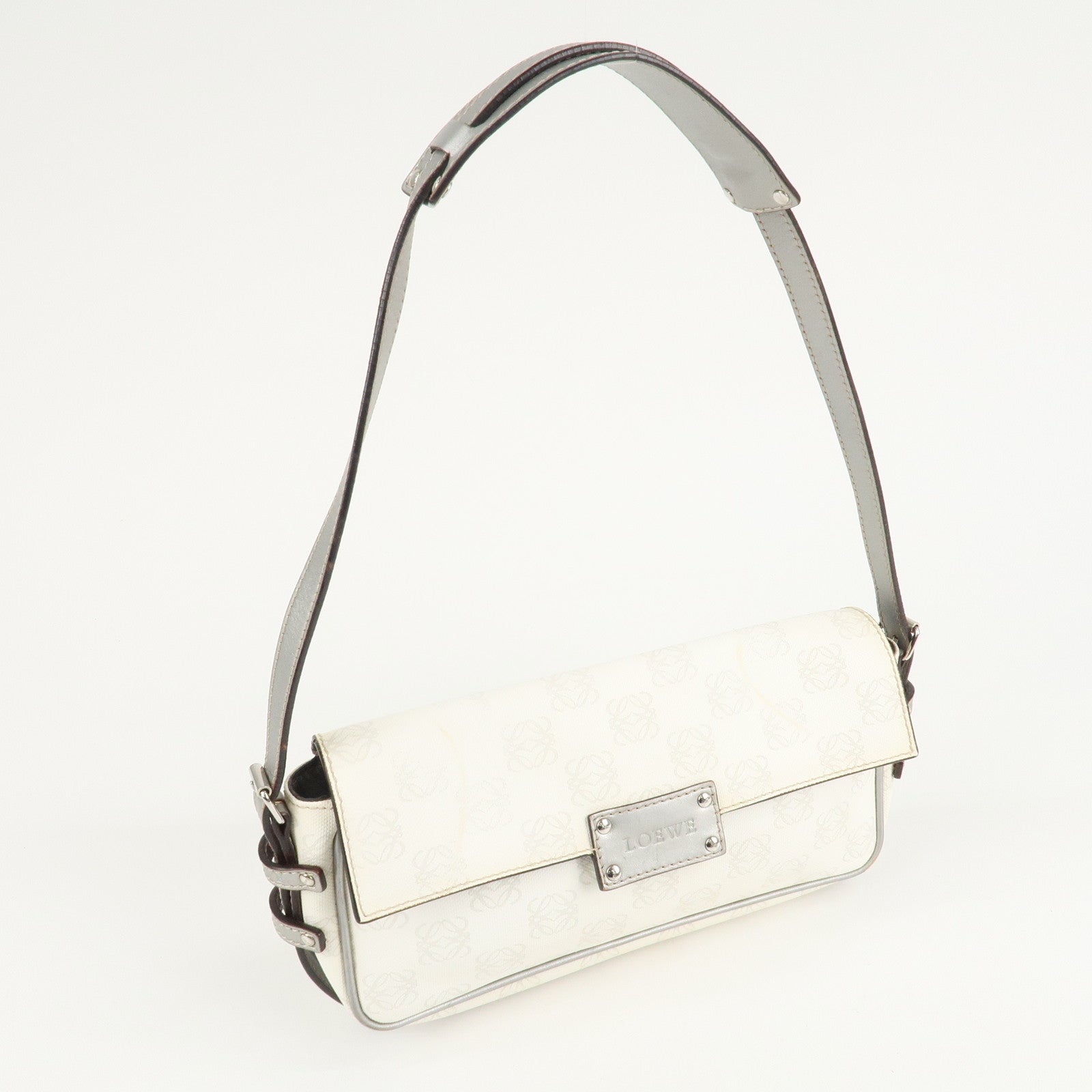 LOEWE Anagram Canvas Leather One-Shoulder Bag Ivory 290711