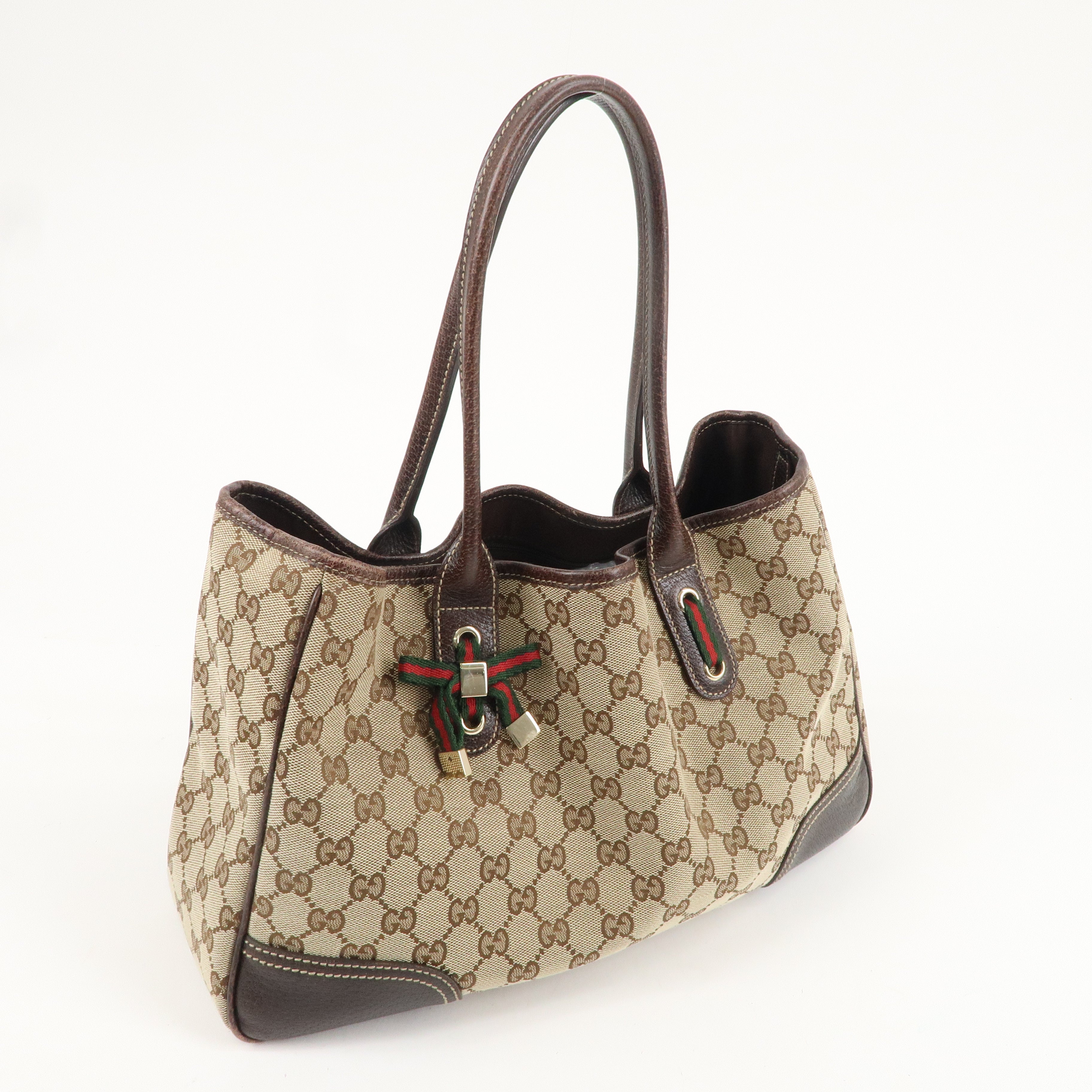 GUCCI Princy Sherry GG Canvas Leather Tote Bag Beige 163805