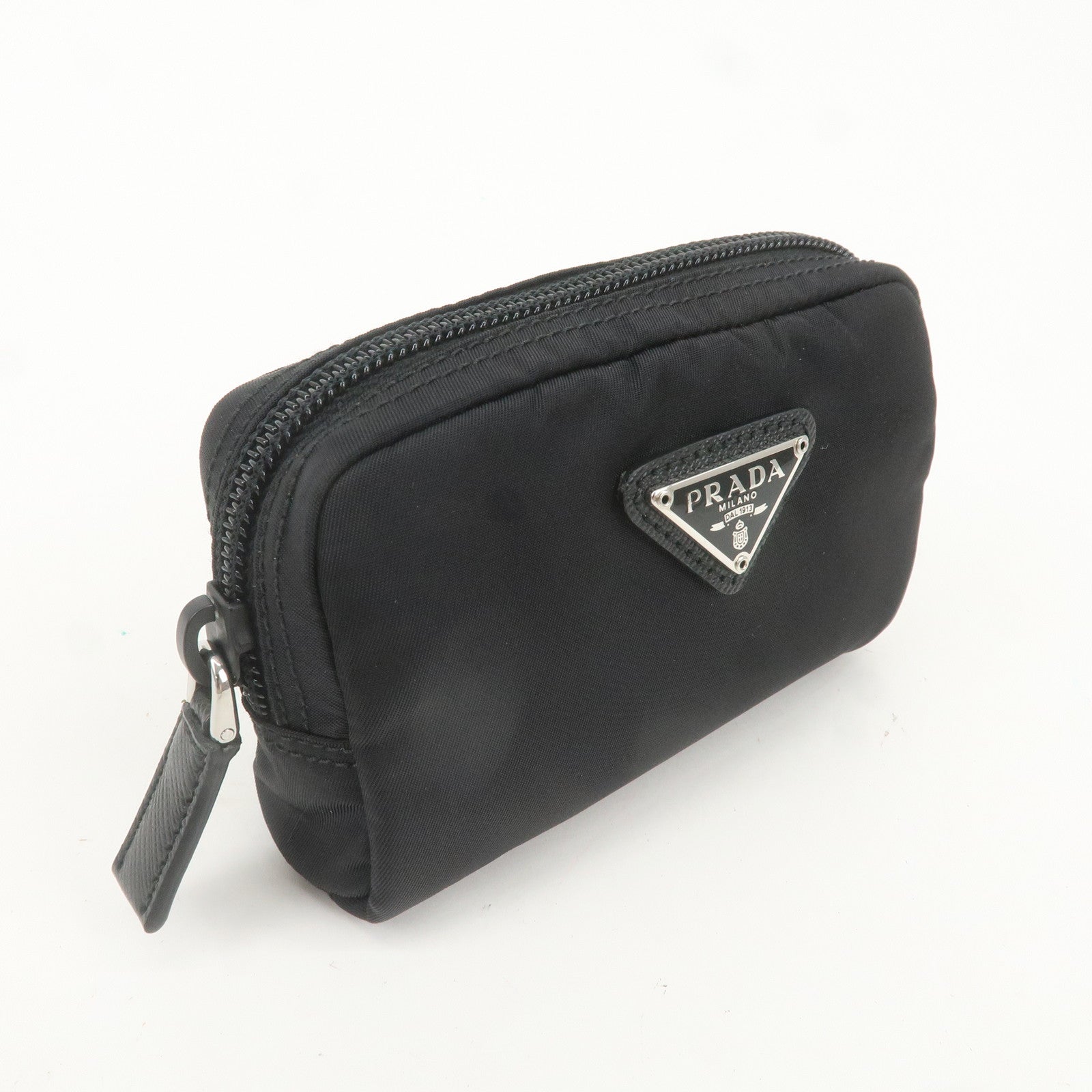 PRADA Nylon Leather Pouch Mini Case Black 1NA339