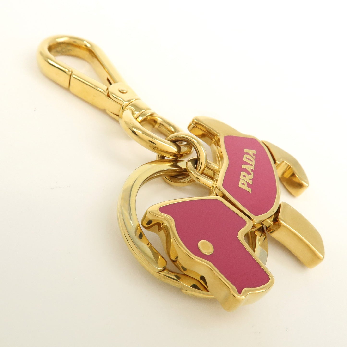 PRADA Metal Dog Motif Keychain Bag Charm Gold Pink 1PS402