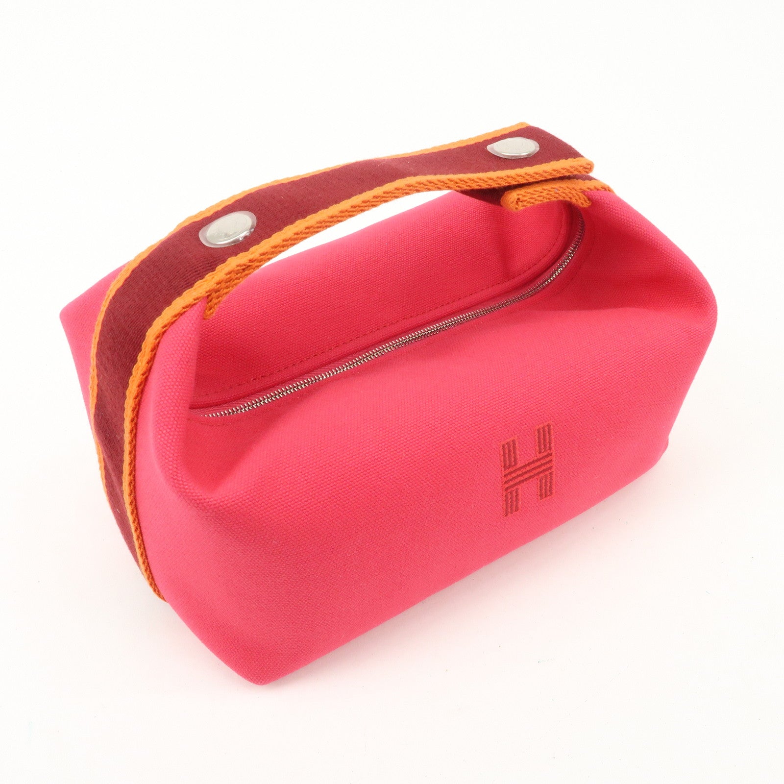 HERMES Canvas Bride A Brac PM Hand Bag Pink Bordeaux Orange Used