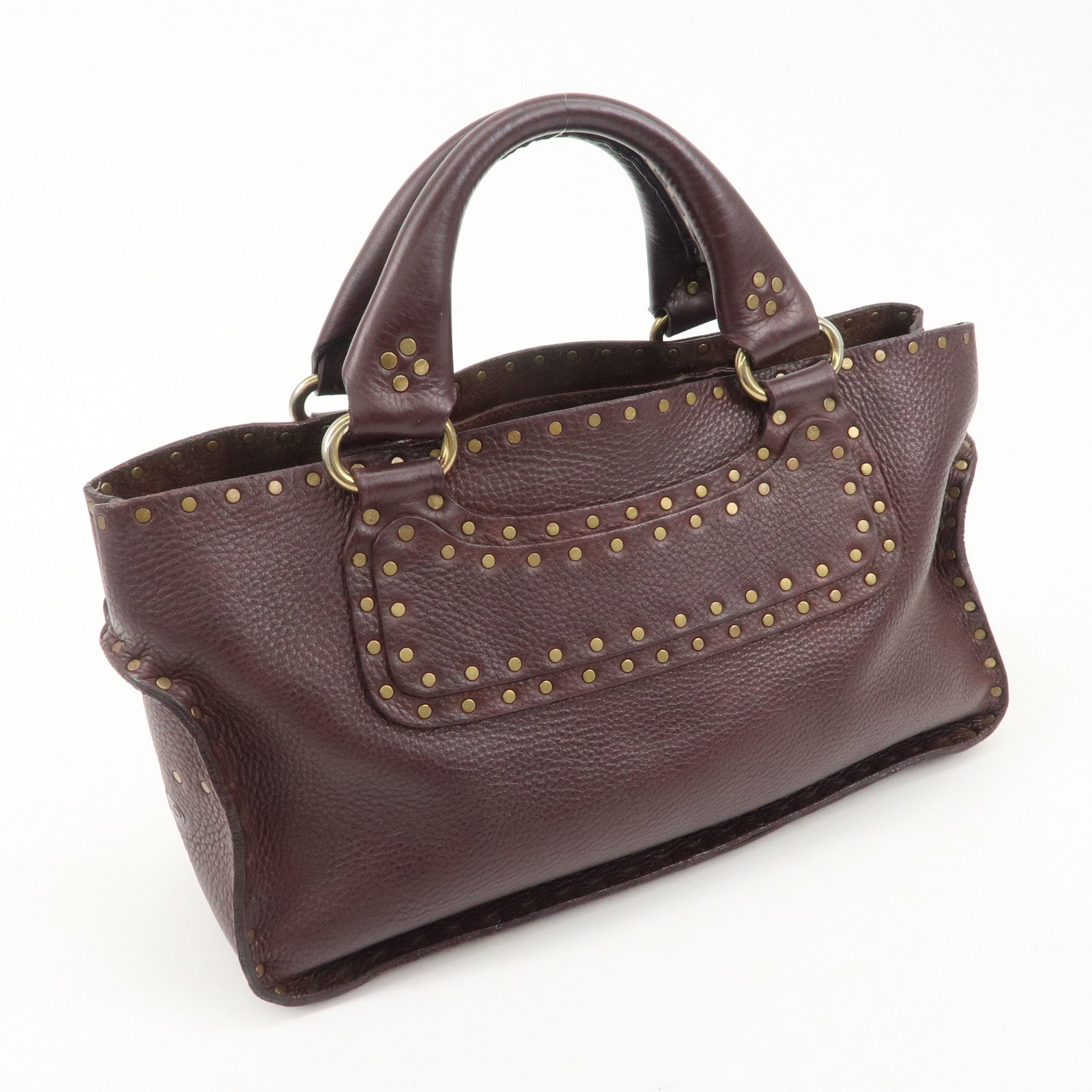 CELINE Leather Boogie Bag Hand Bag Gold Studs Bordeaux Used