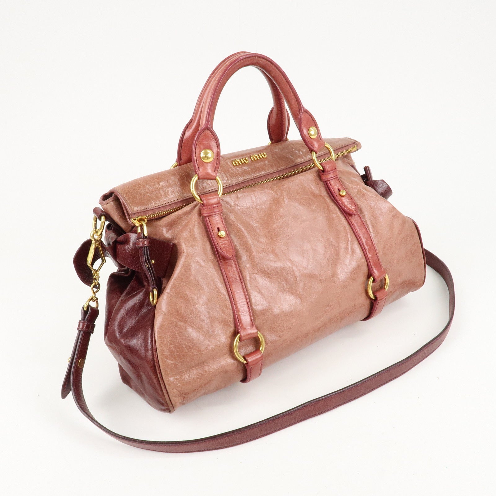 MIU MIU Leather 2Way Bag Hand Bag Pink Gold Hardware