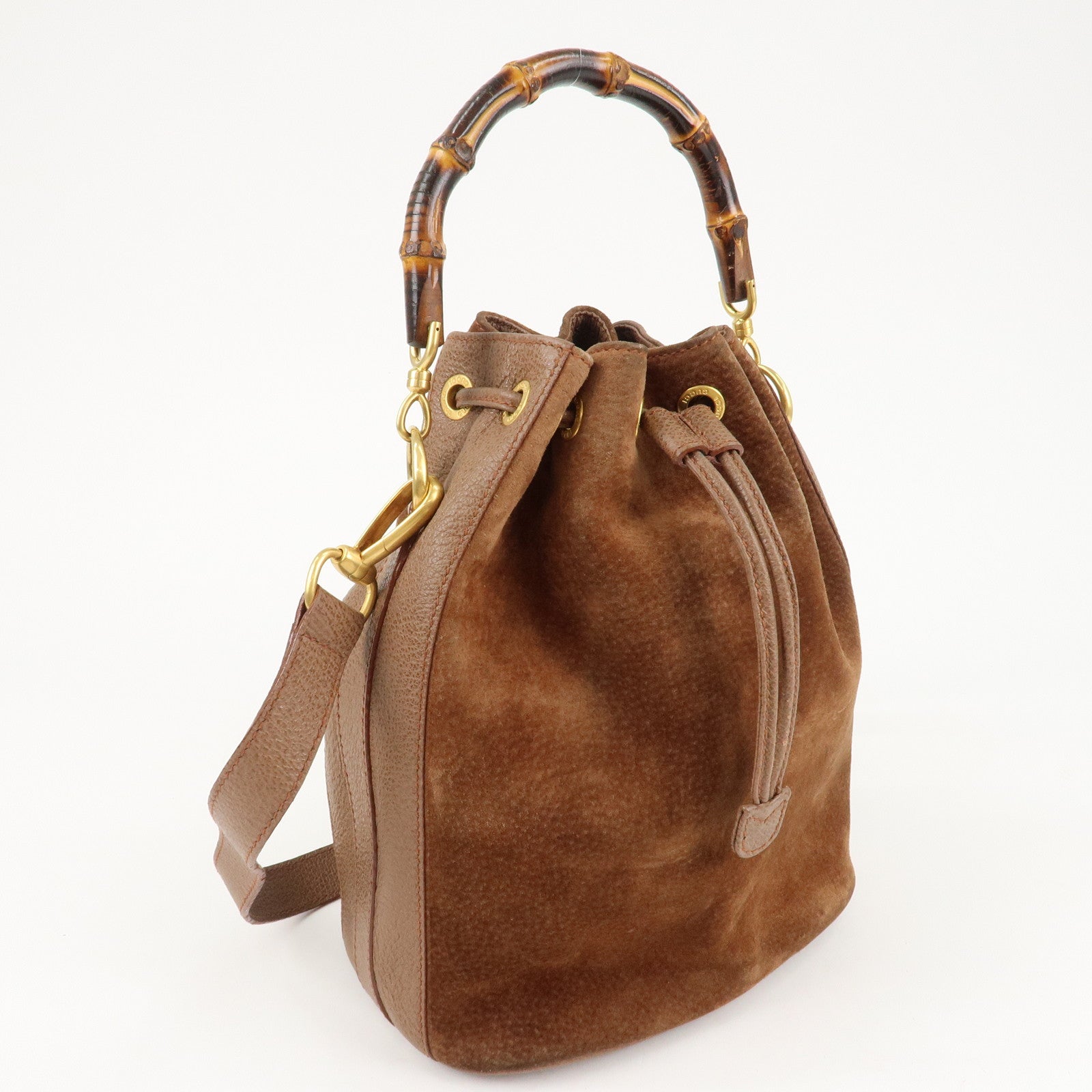 GUCCI Bamboo Suede Leather 2WAY Bag Brown 001.375.4165