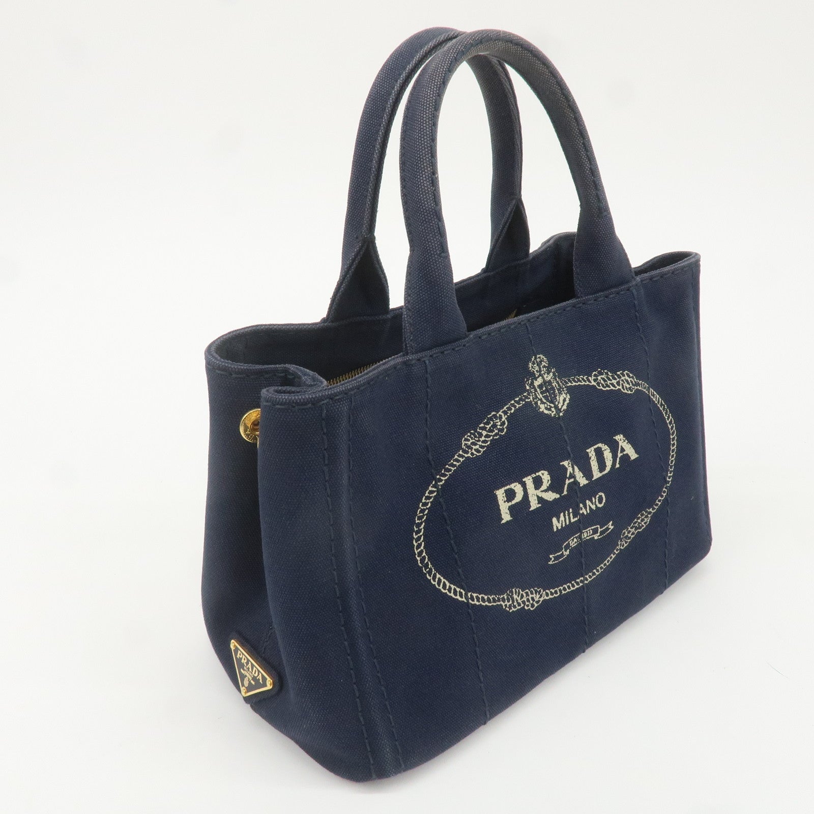 PRADA Canapa Mini Canvas 2Way Bag Tote Bag Navy 1BG439