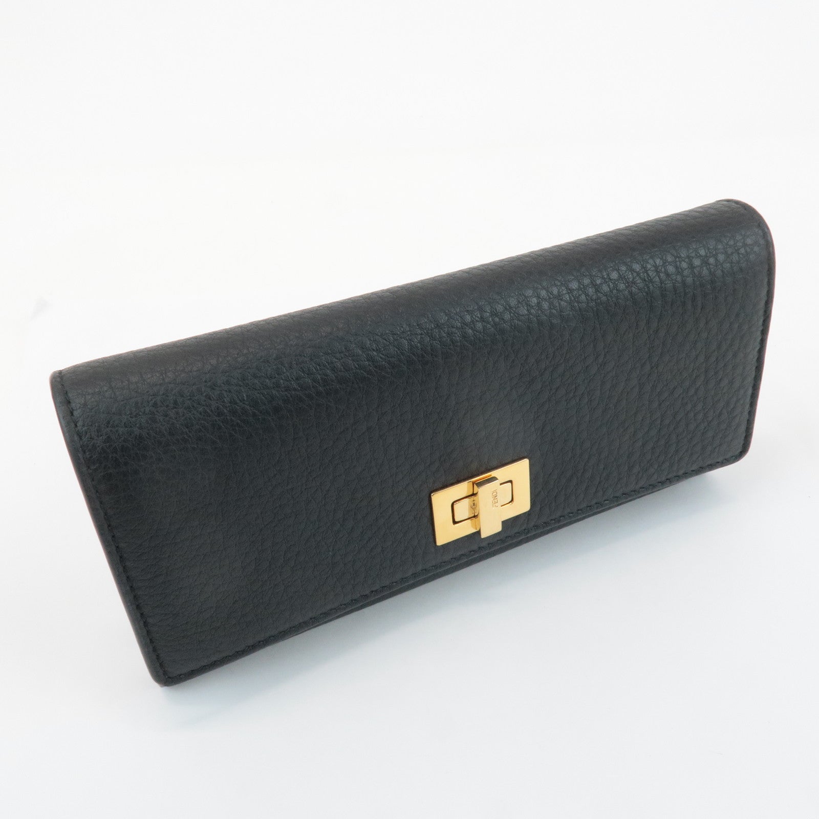 FENDI Leather Peekaboo Bi-fold Long Wallet Black 8M0427 Used