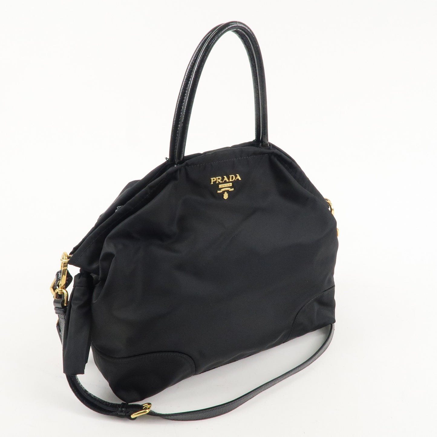 PRADA Nylon Patent Leather Tassel 2WAY Tote Shoulder Bag Black