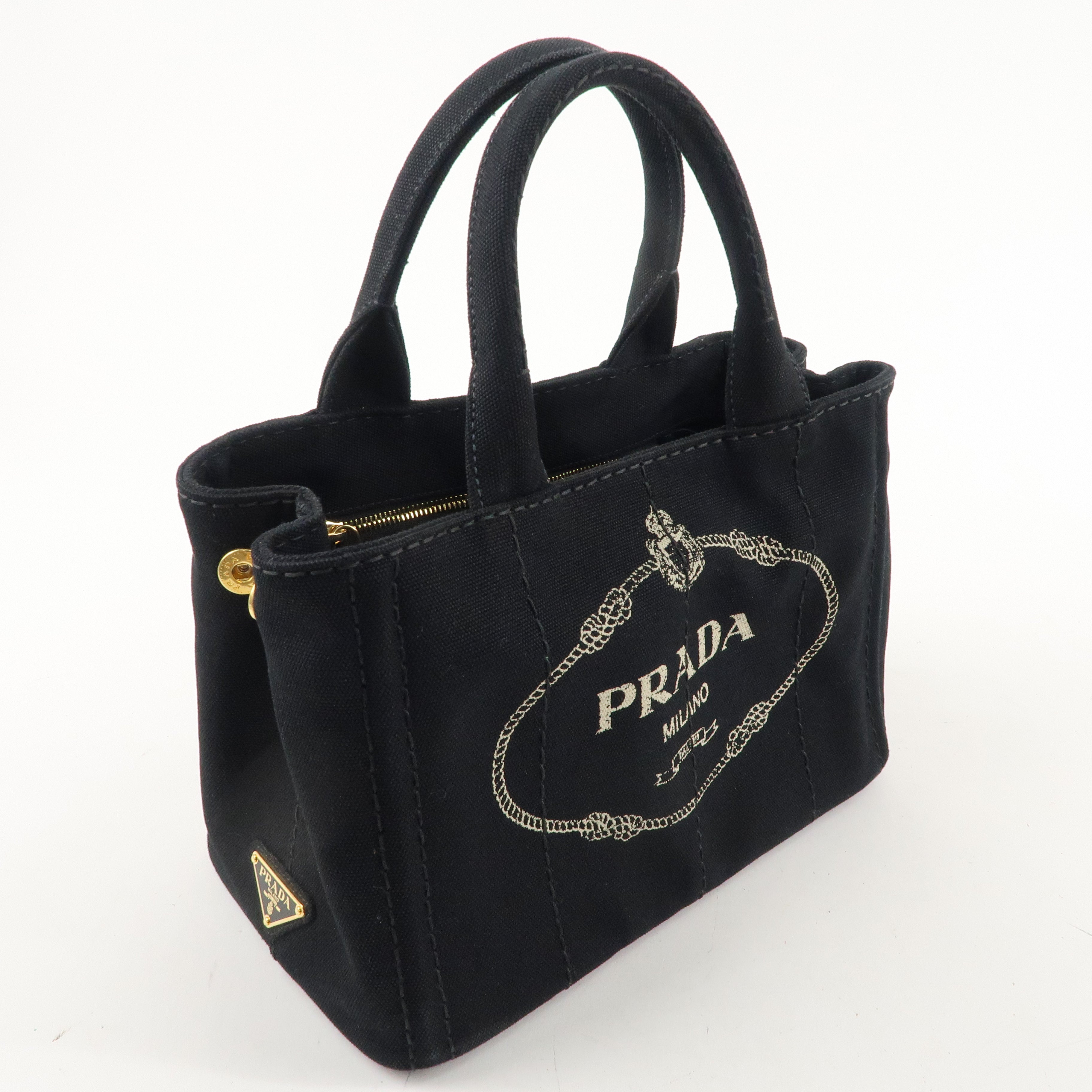 PRADA Logo Canapa Mini Canvas 2Way Shoulder Bag Black 1BG439