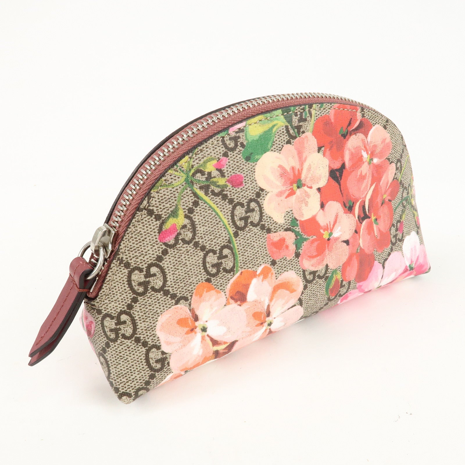 GUCCI GG Blooms GG Supreme Leather Pouch Beige Pink 431380