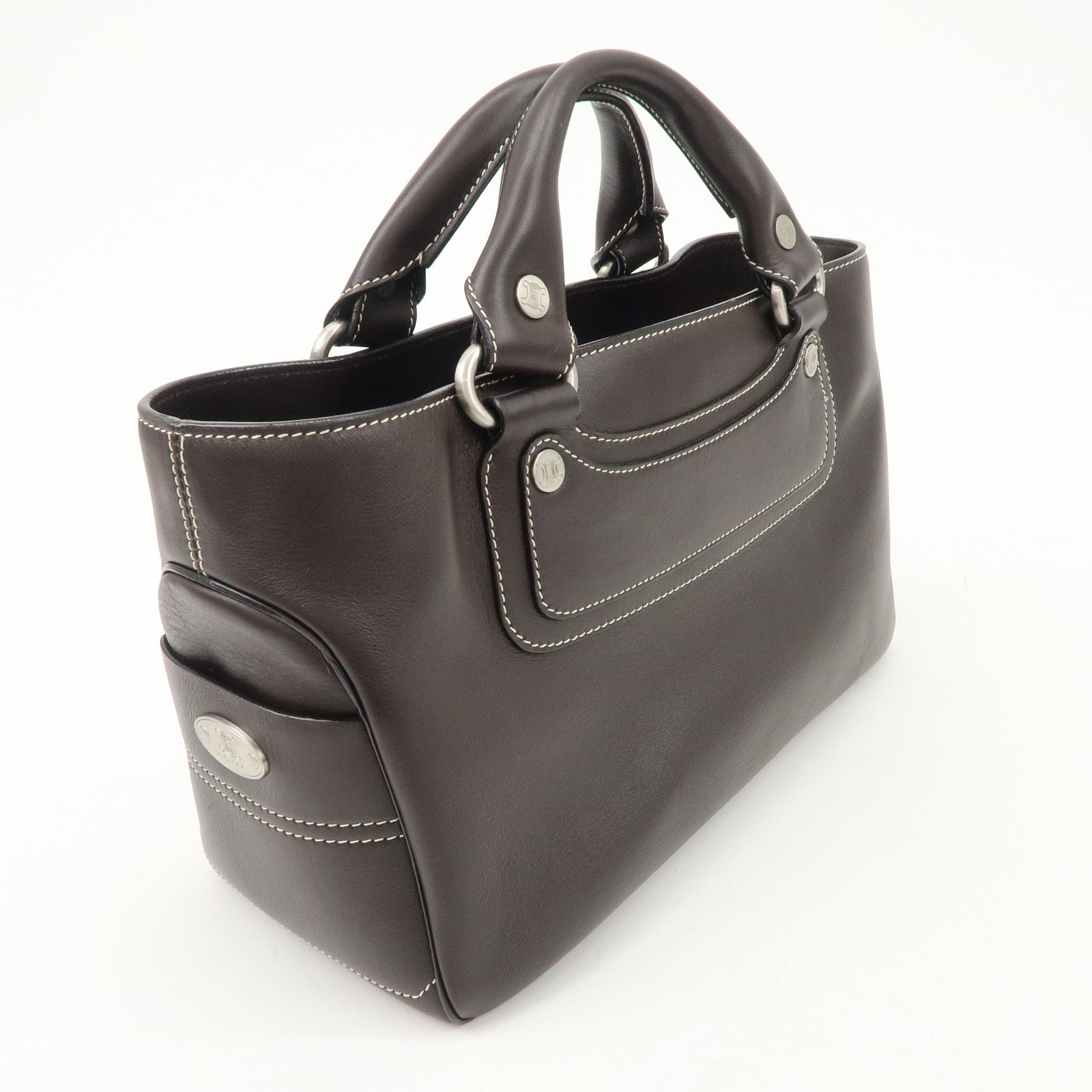 CELINE Leather Boogie Bag Hand Bag Brown Silver HDW CE00/23 Used