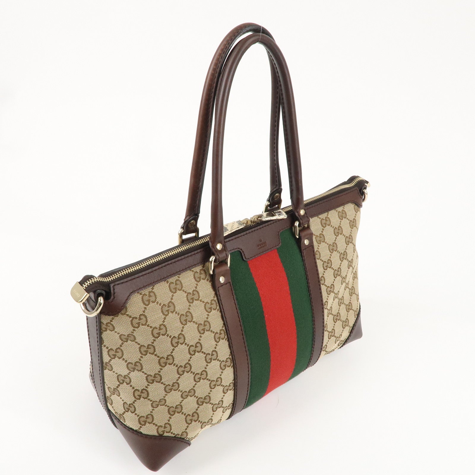 GUCCI Sherry GG Canvas Leather Tote Bag Hand Bag 257341