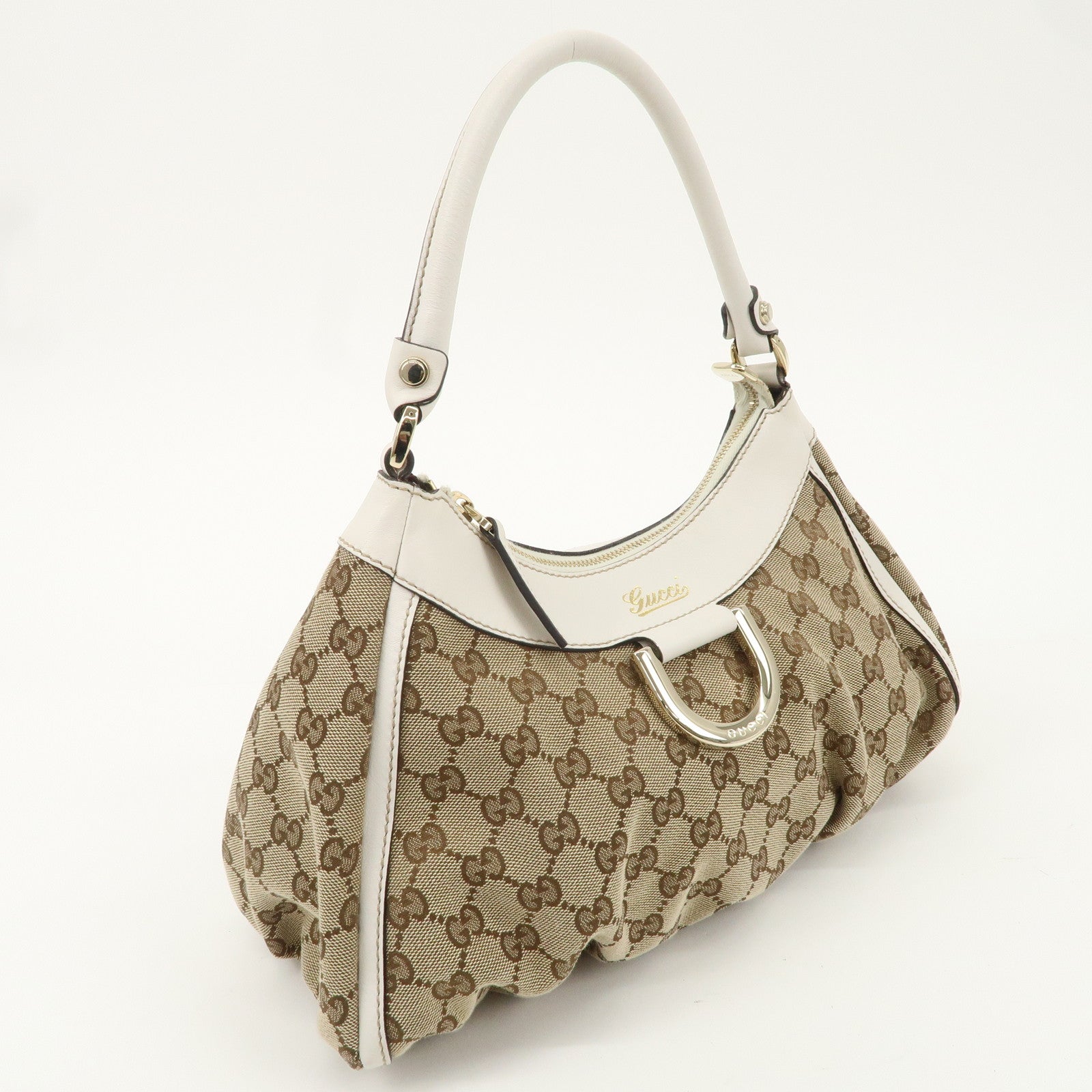 GUCCI Abbey GG Canvas Leather Shoulder Bag Beige Ivory 190525