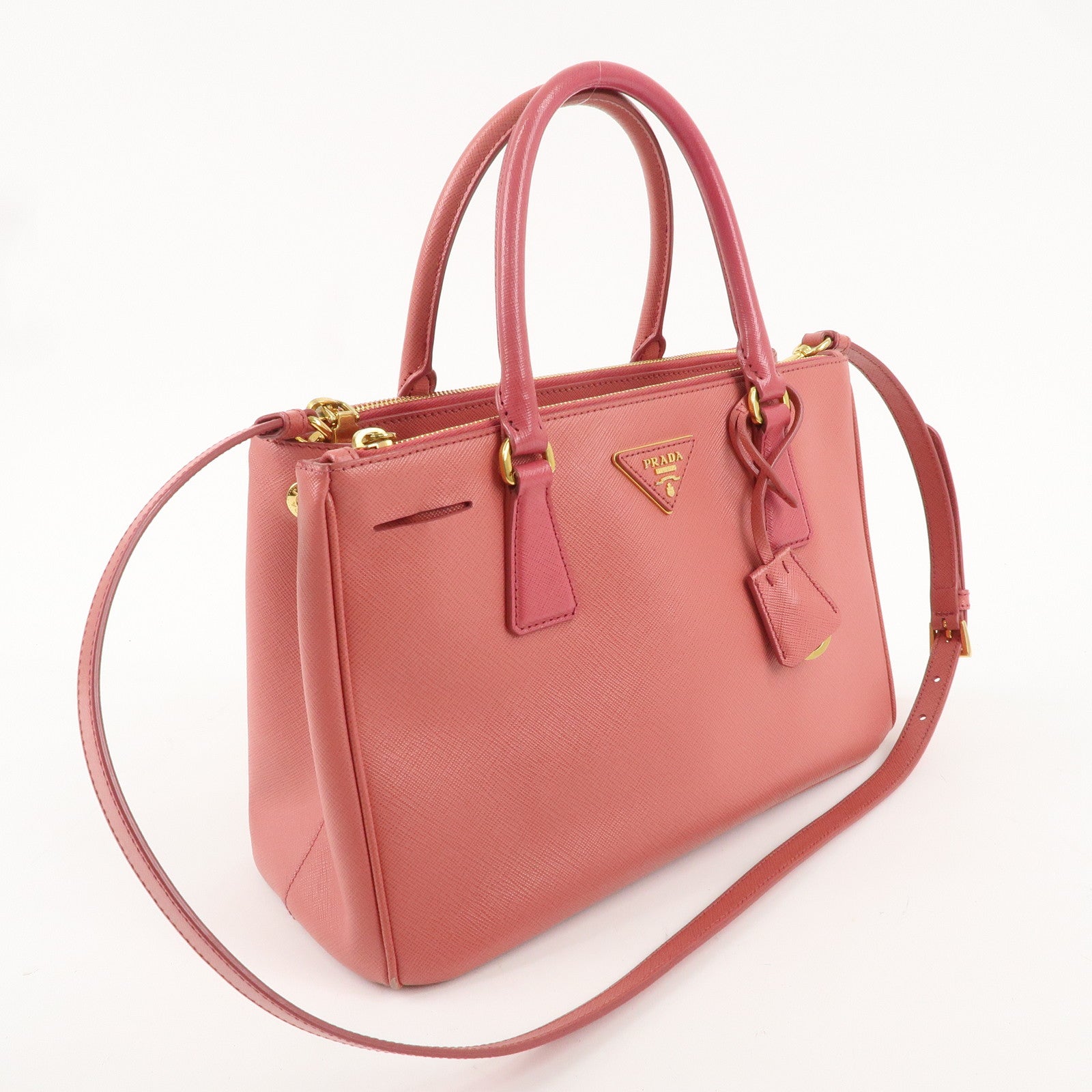 PRADA Logo Saffiano Leather 2WAY Bag Hand Bag Shoulder Bag Pink