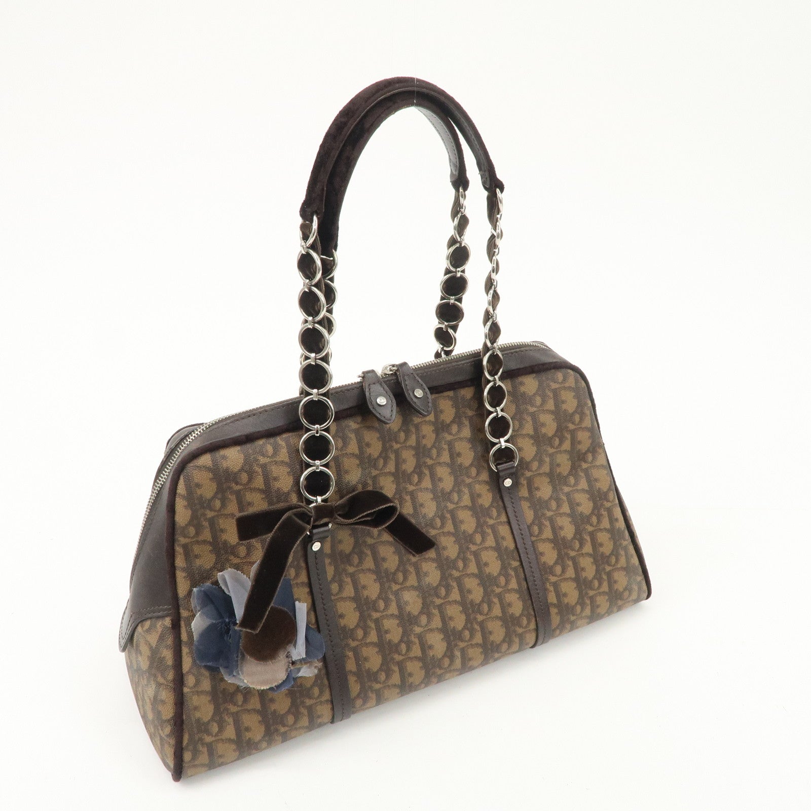 Christian Dior Romantic Trotter PVC Velor Chain Shoulder Bag Used
